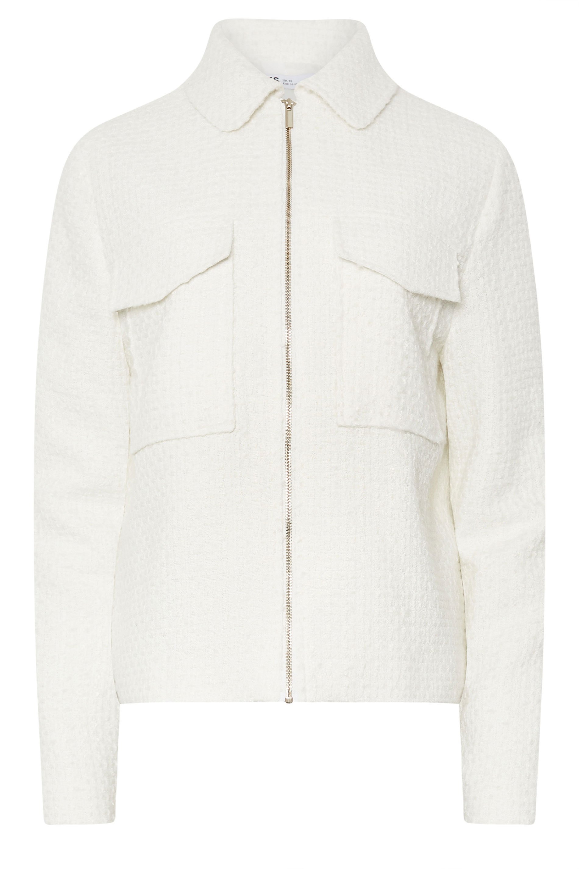 LTS Tall Ivory White Boucle Zip Bomber Jacket | Long Tall Sally 6