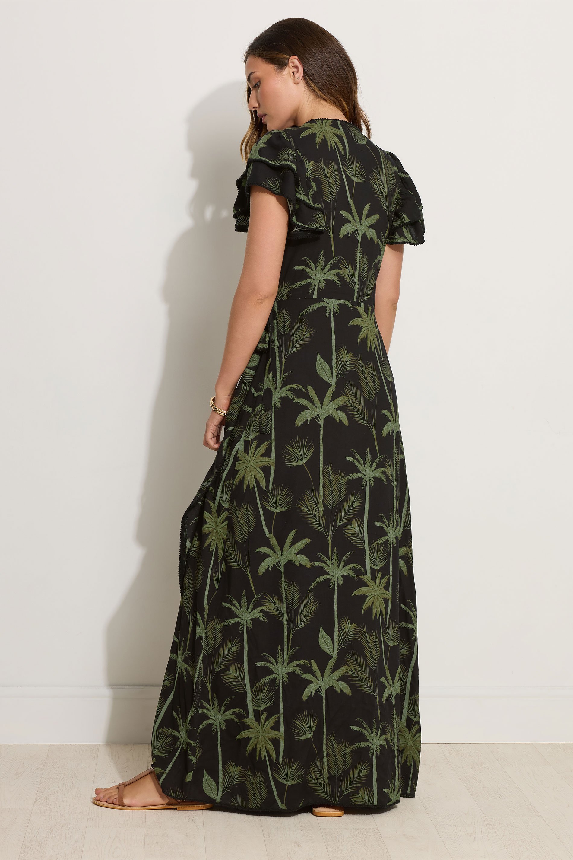 LTS Tall Black Tropical Palm Frill Sleeve Maxi Dress | Long Tall Sally 4