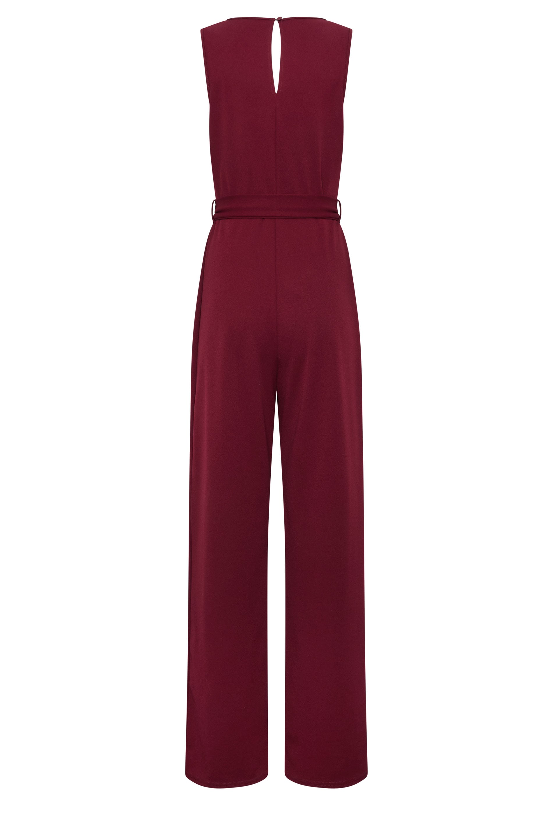 LTS Tall Women's Berry Red Belted Scuba Wide Leg Jumpsuit | Long Tall Sally 2