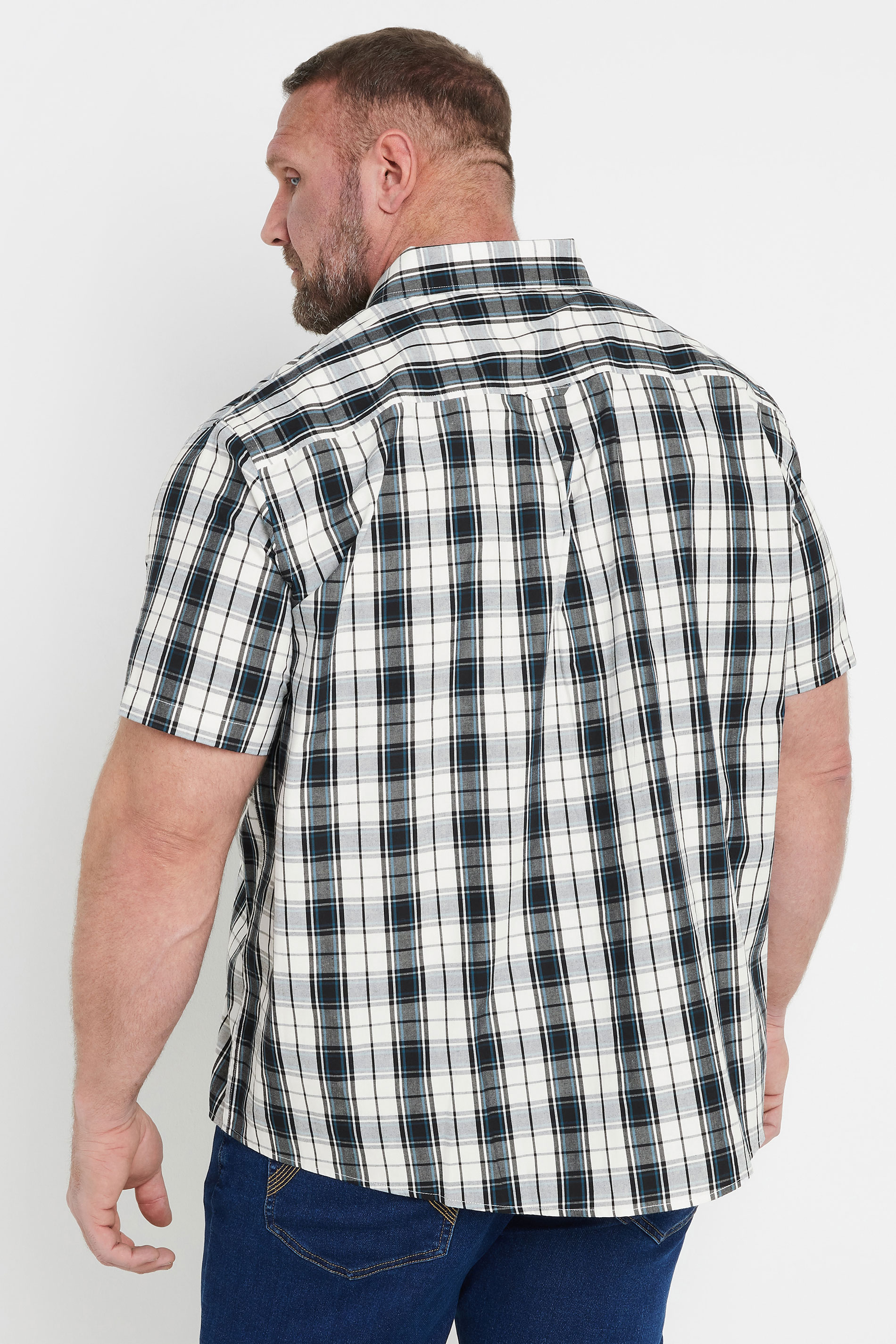 BadRhino Big & Tall Black & White Short Sleeve Check Shirt | BadRhino 4