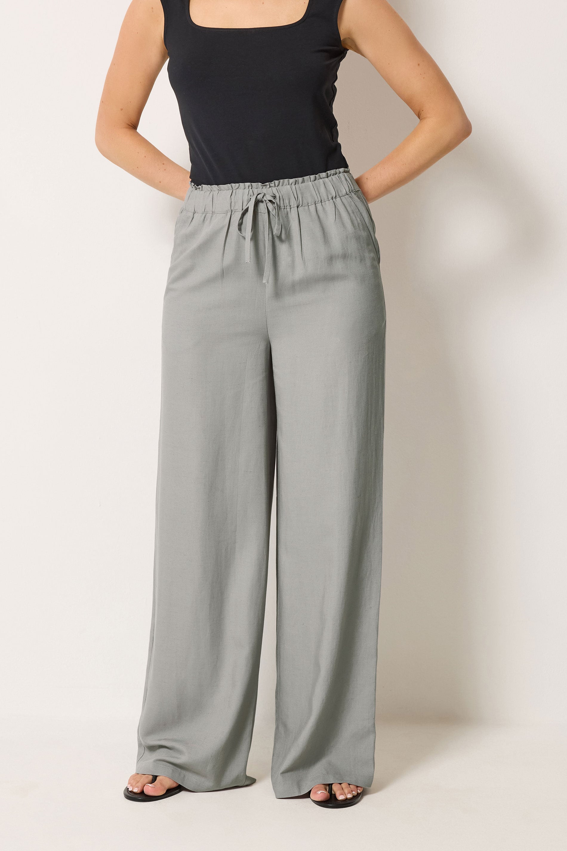 LTS Tall Women's Light Grey Linen Wide Leg Trousers | Long Tall Sally 1