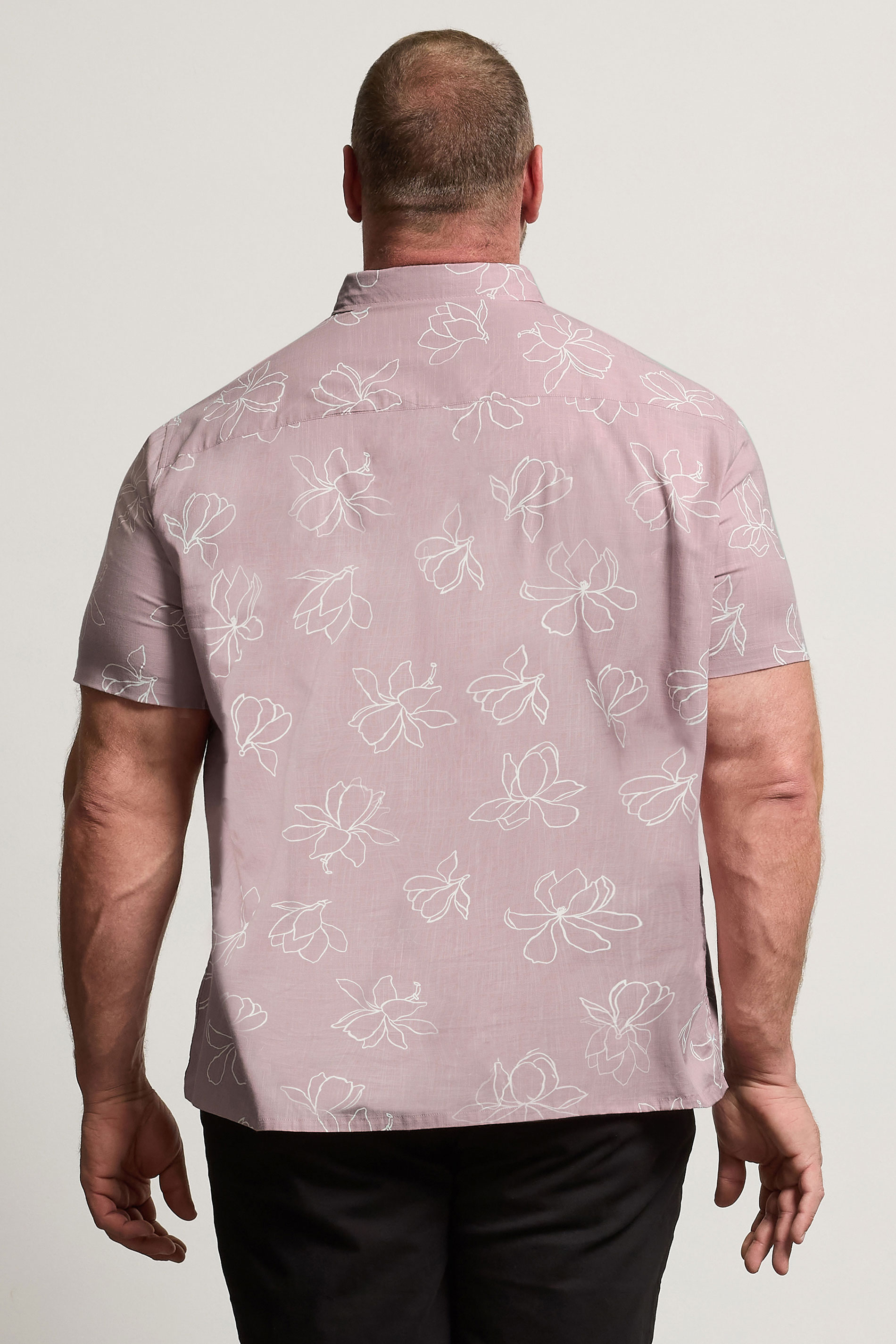 BadRhino Big & Tall Pink Linear Floral Slub Shirt | BadRhino 4