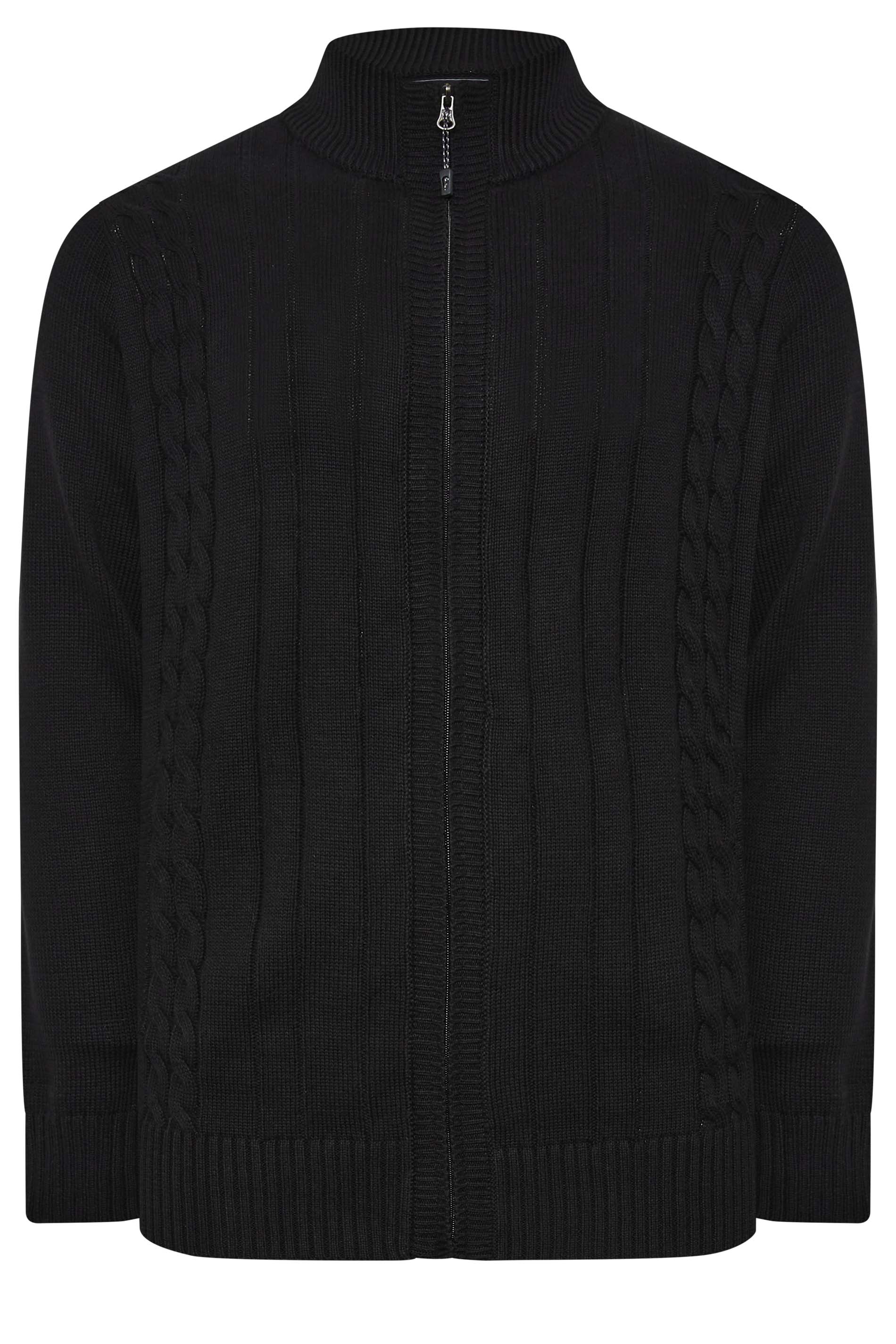 KAM Big & Tall Black Cable Knit Cardigan | BadRhino 3