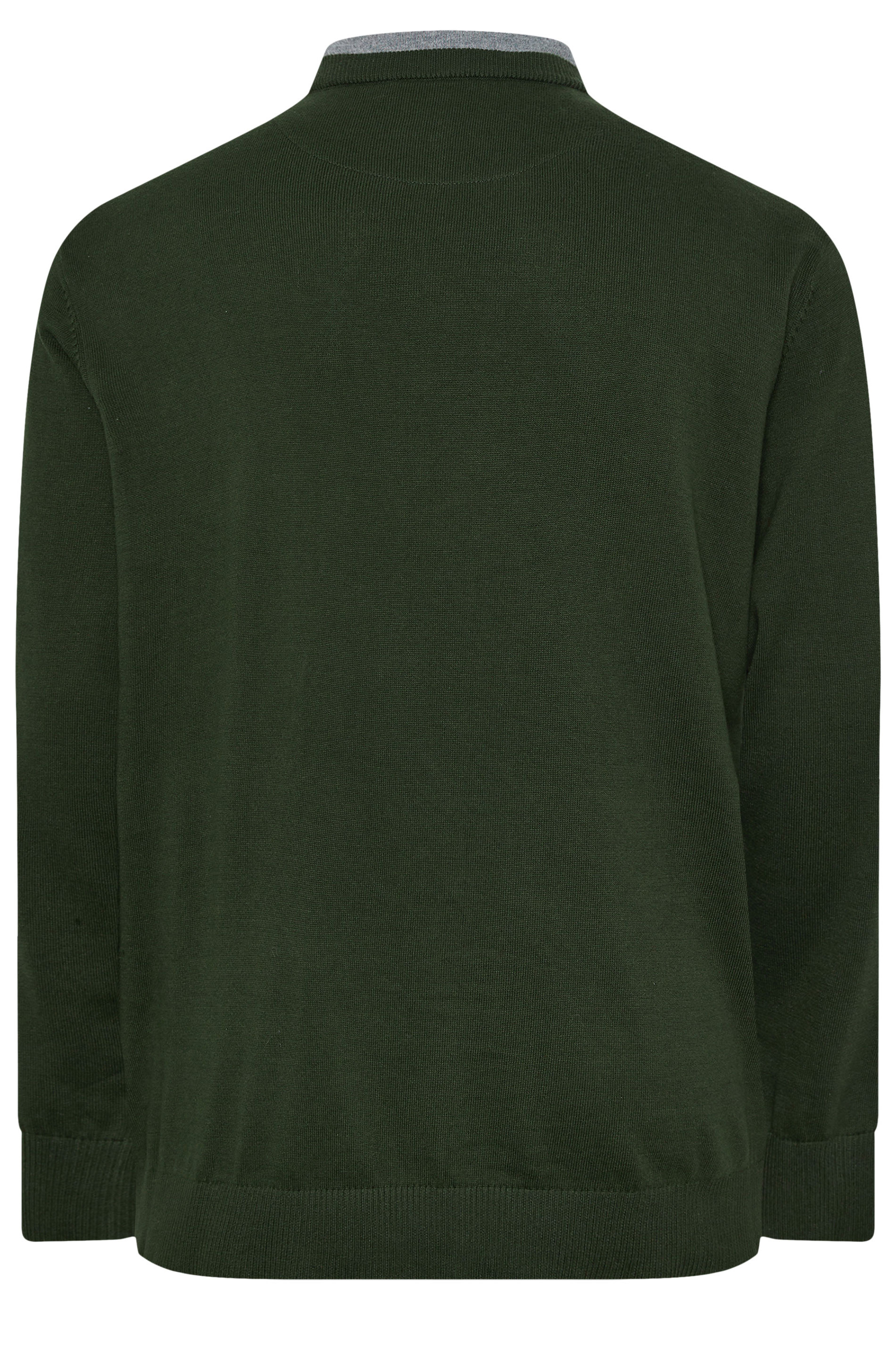 BadRhino Big & Tall Dark Green Cable Knit Mock Shirt Jumper | BadRhino 7