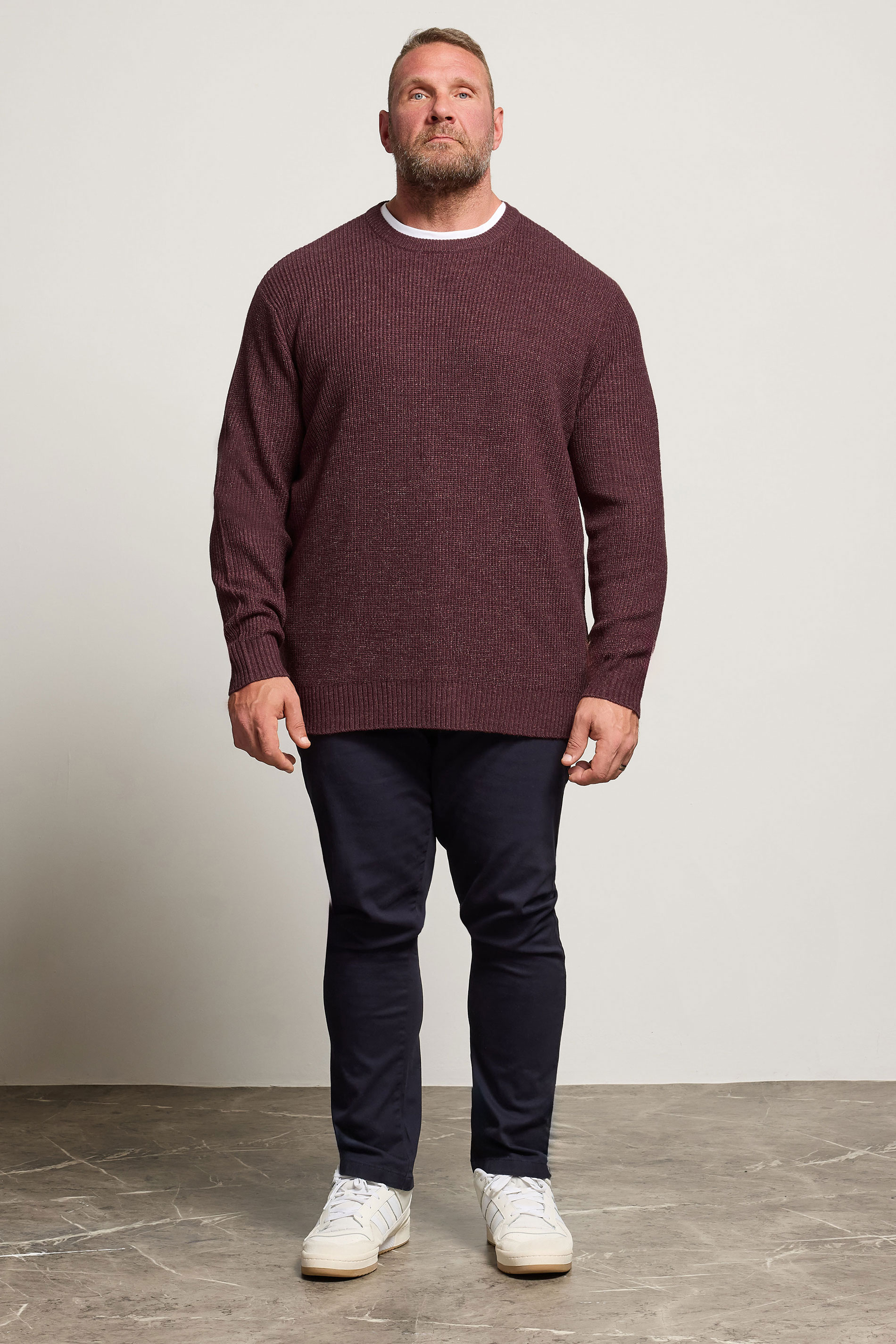 BadRhino Big & Tall Burgundy Red Crew Neck Knitted Jumper | BadRhino 2