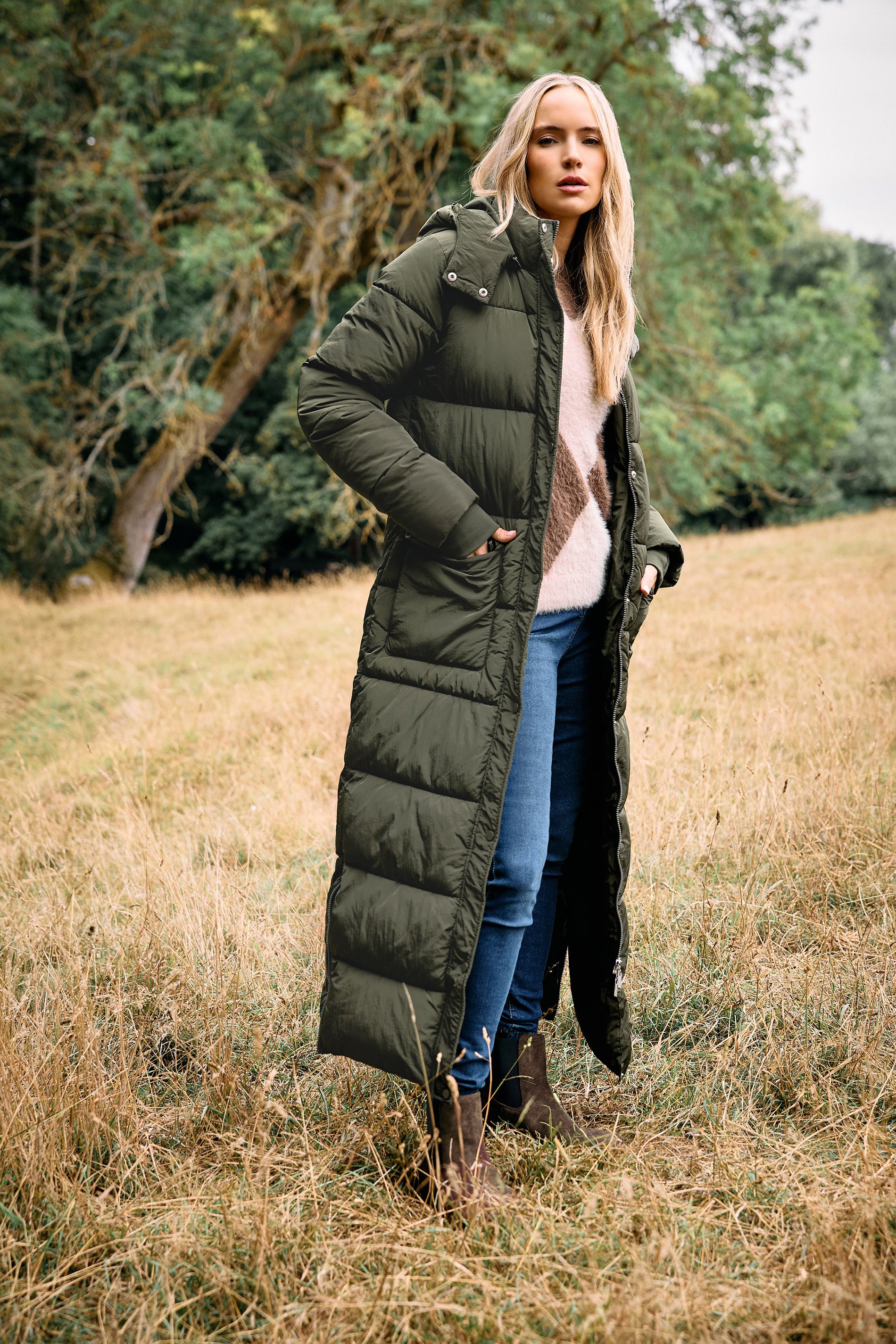 LTS Tall Khaki Padded Longline Maxi Coat | Long Tall Sally 1