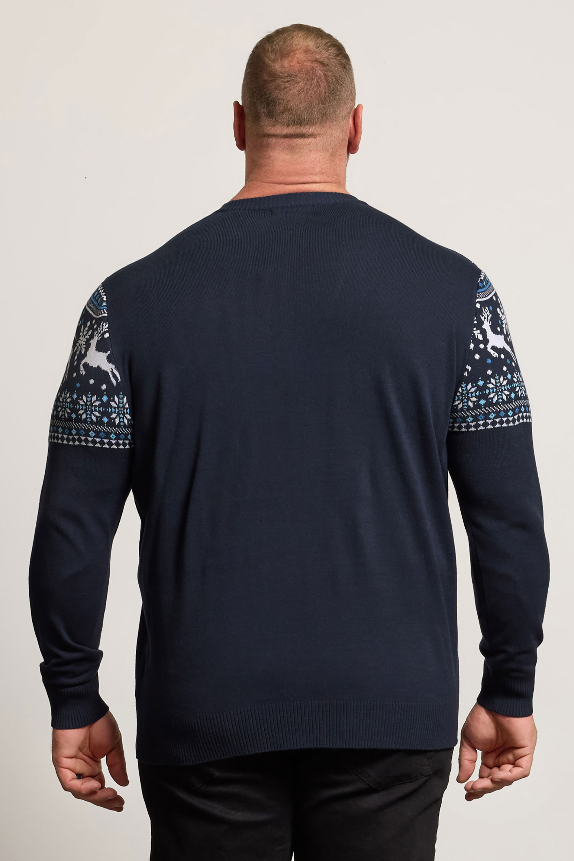 BadRhino Big & Tall Navy Blue Crew Neck Fairisle Knitted Jumper | BadRhino 4