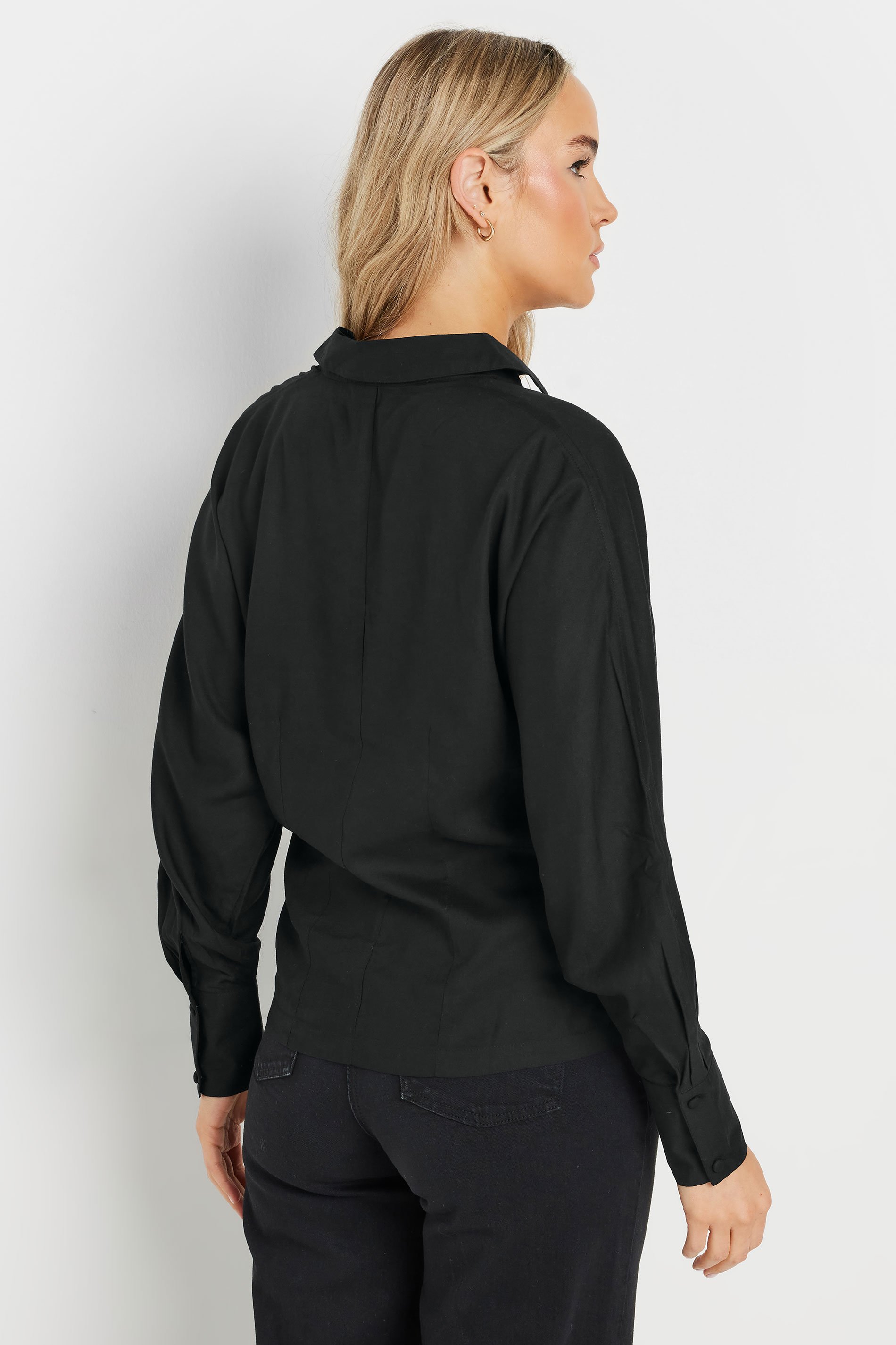 LTS Tall Black Asymmetric Button Shirt | Long Tall Sally 3