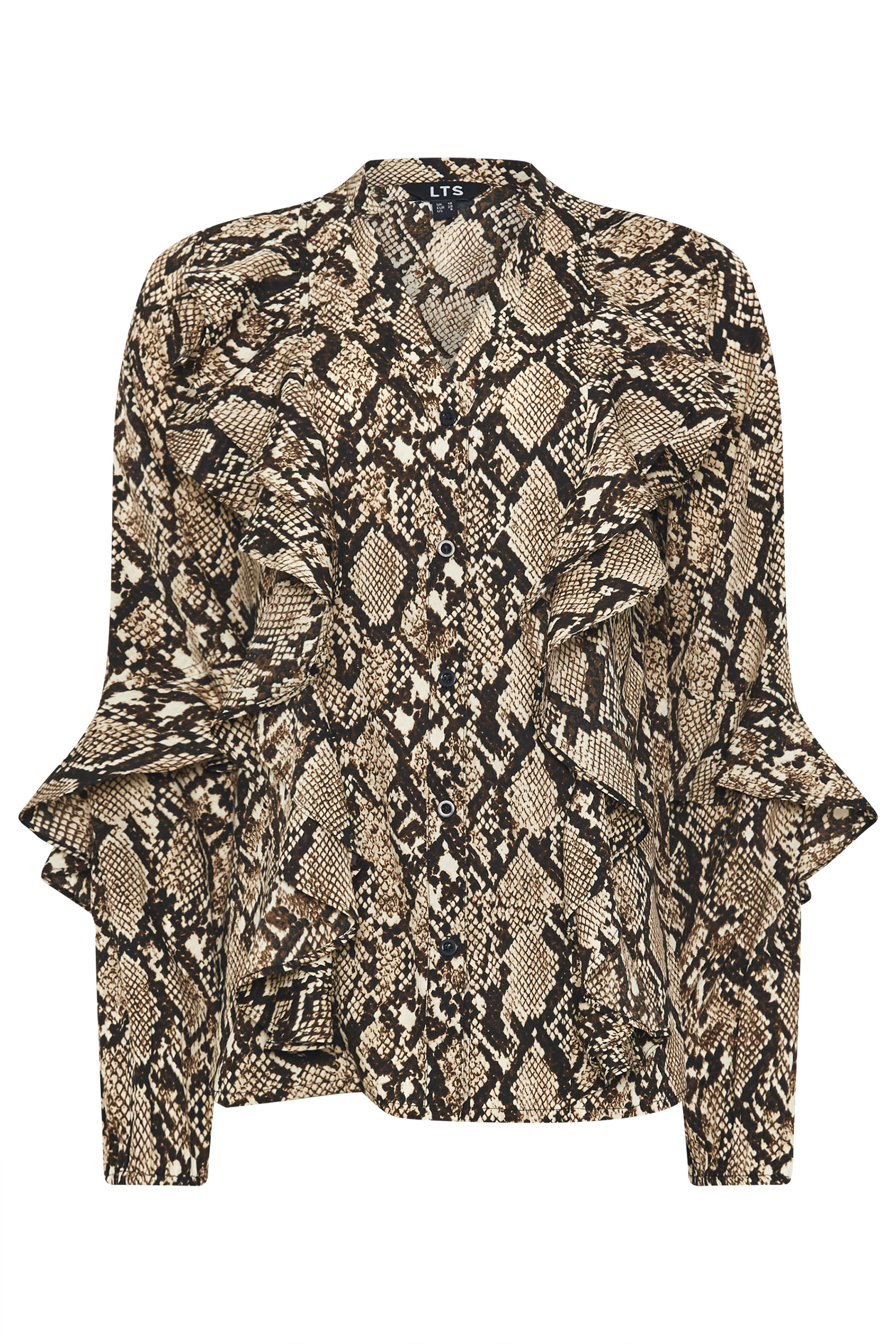 LTS Tall Beige Brown Snake Print Frill Shirt | Long Tall Sally 7
