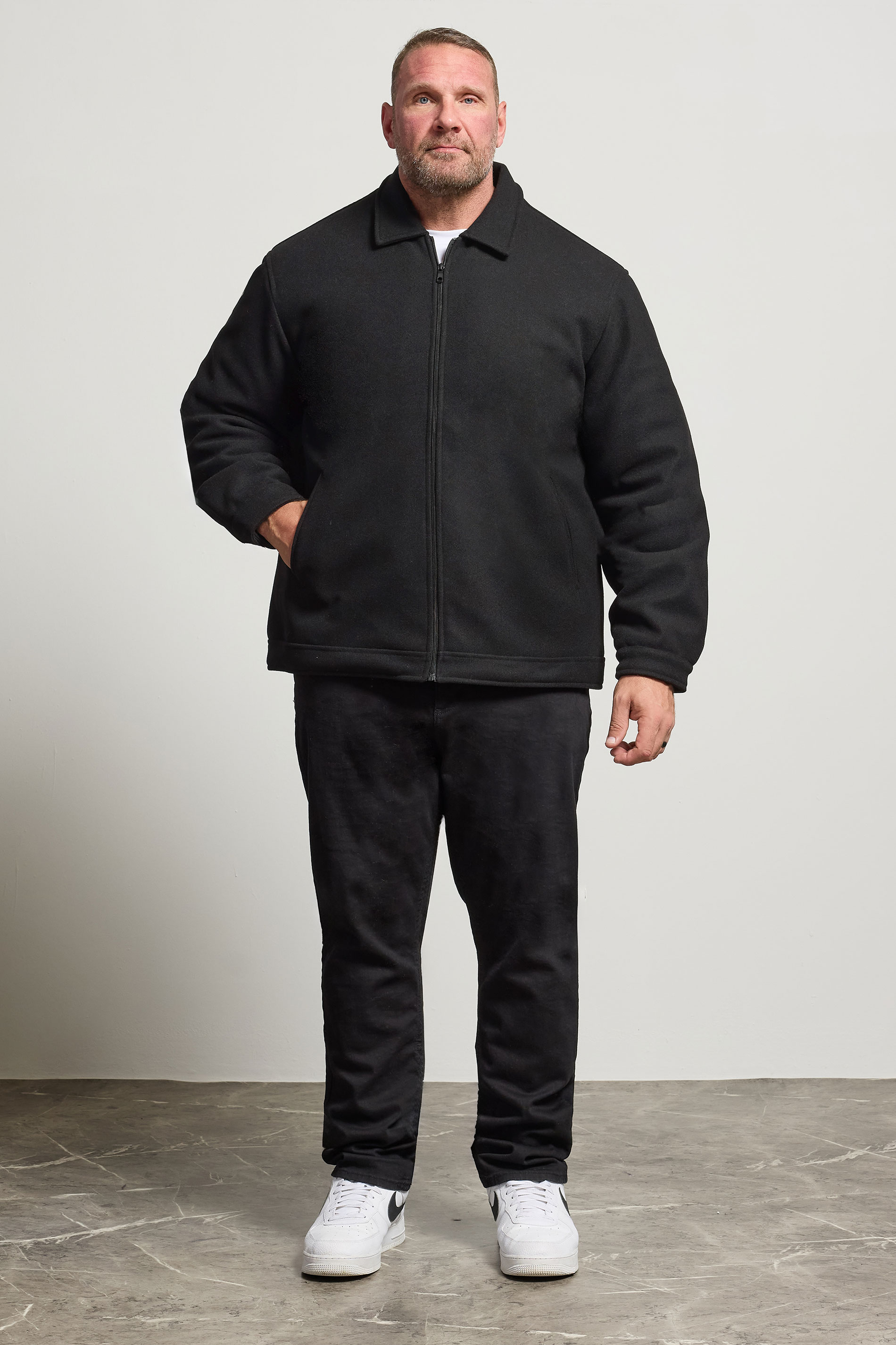 D555 Big & Tall Black Collared Harrington Jacket | BadRhino 2