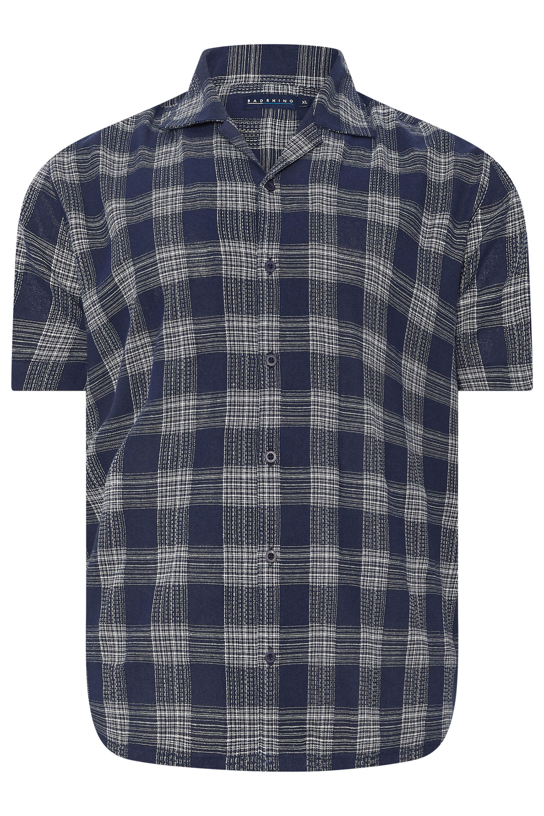 BadRhino Big & Tall Navy Blue Textured Check Print Shirt | BadRhino 7