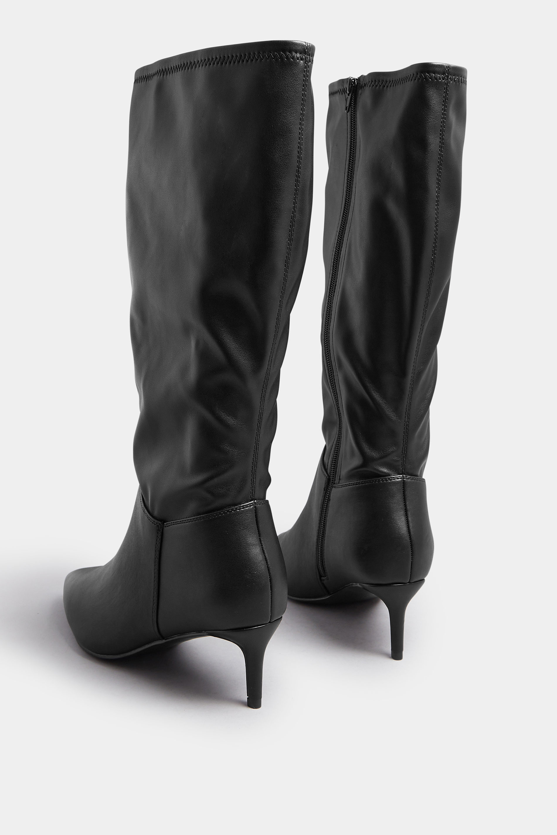 Black Faux Leather Pointed Kitten Heel Boots In Extra Wide EEE Fit | Yours Clothing 5