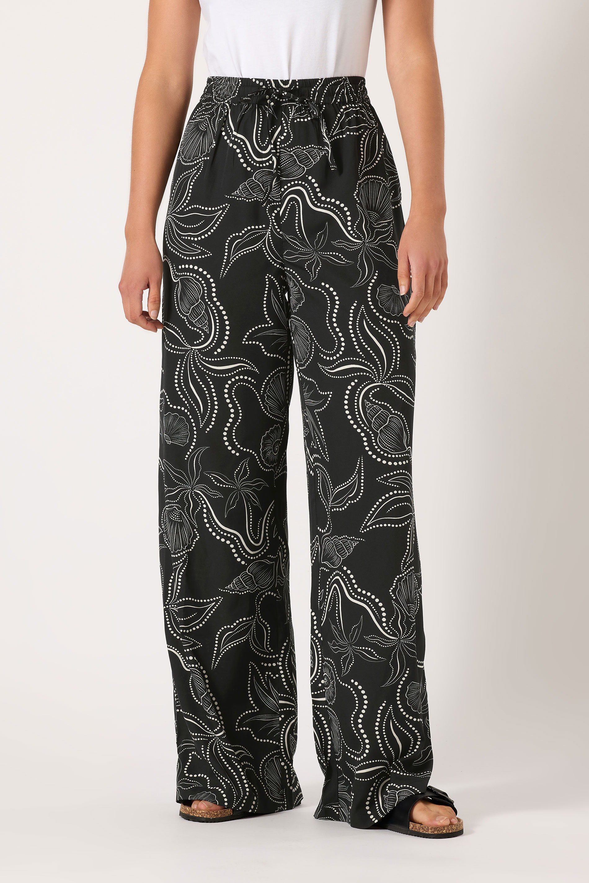 LTS Tall Black Shell Print Wide Leg Trousers | Long Tall Sally 2