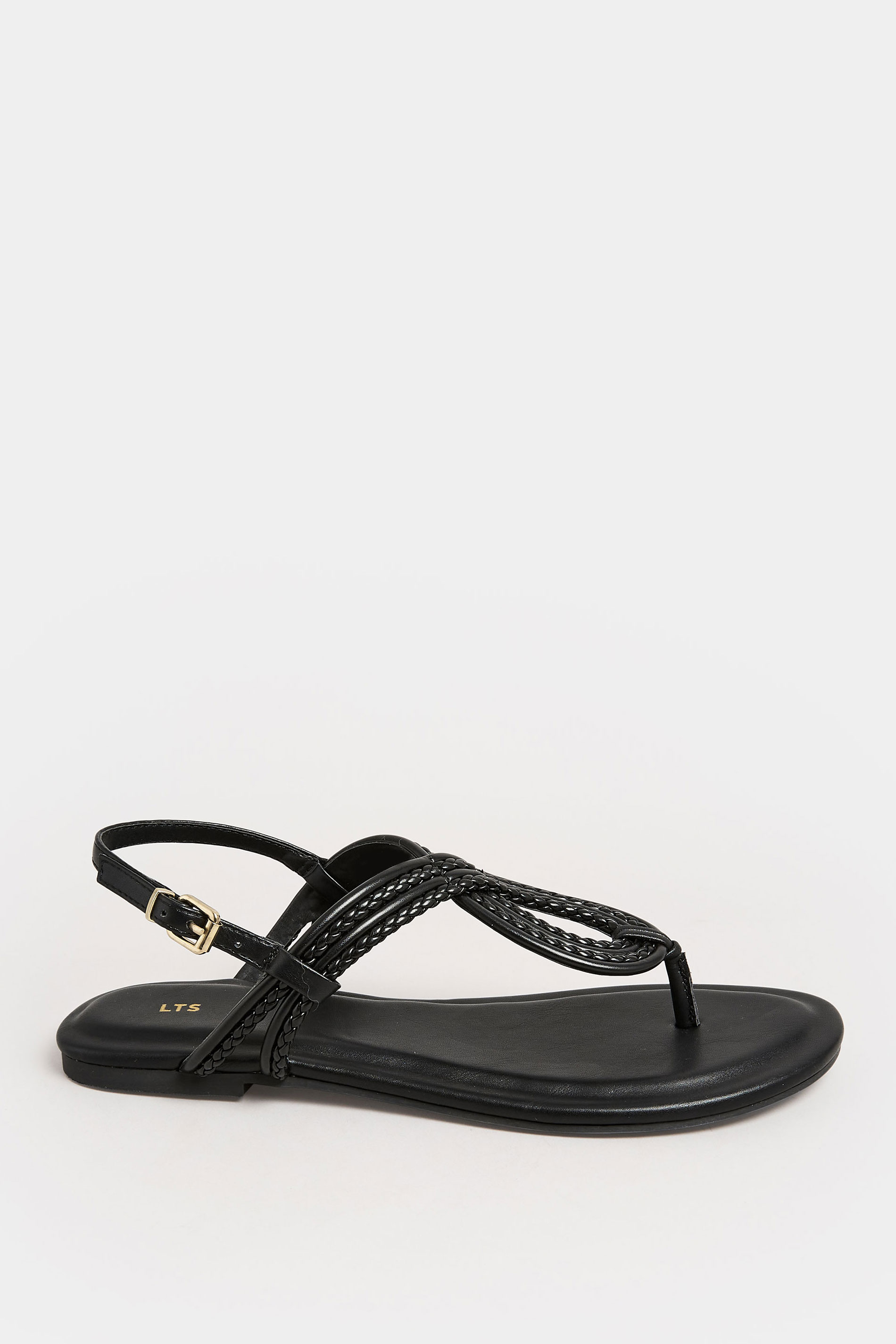LTS Black T-Bar Swirl Flat Sandals In Standard Fit | Long Tall Sally 3