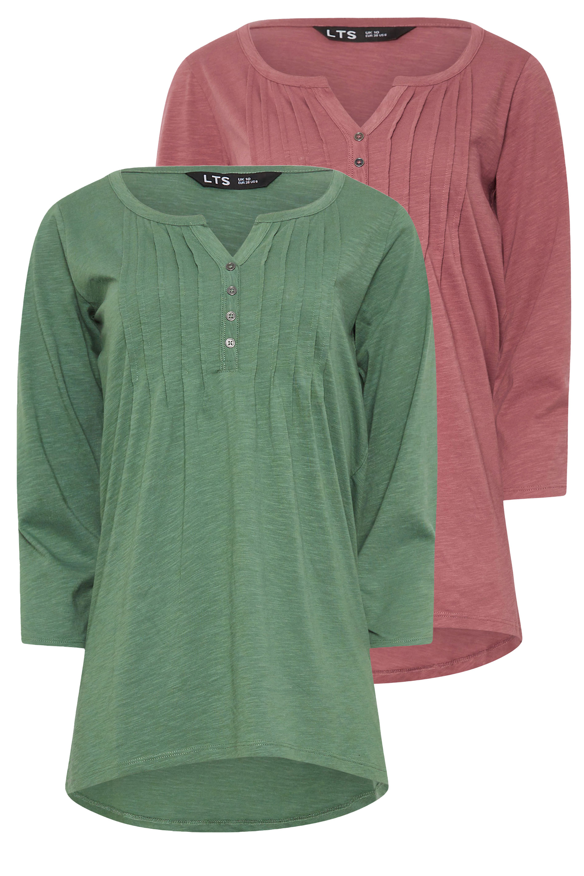 LTS Tall 2 PACK Green & Blush Pink Henley Tops | Long Tall Sally 7