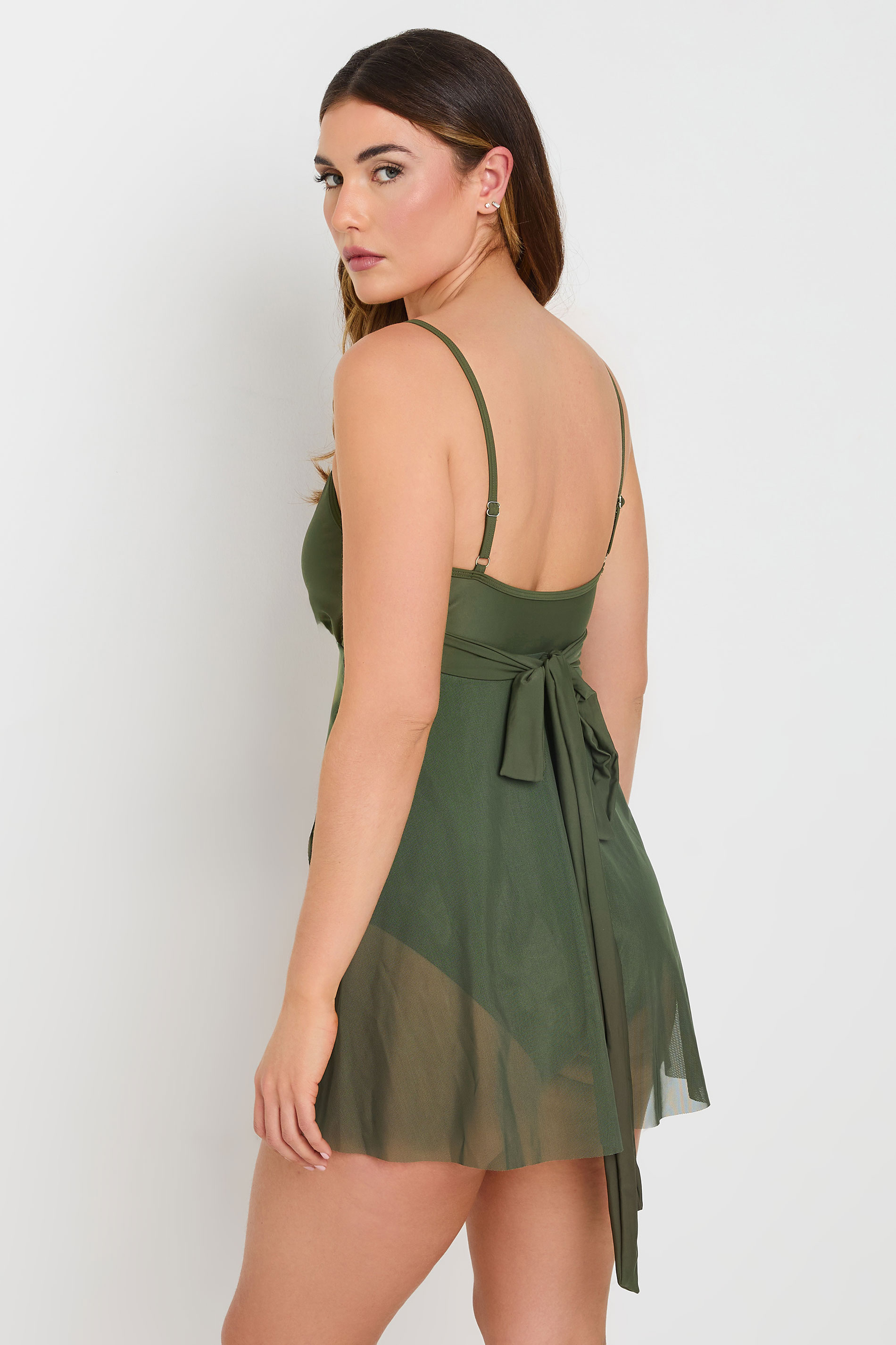 LTS Tall Khaki Green Mesh Skirted Wrap Swimsuit | Long Tall Sally 5