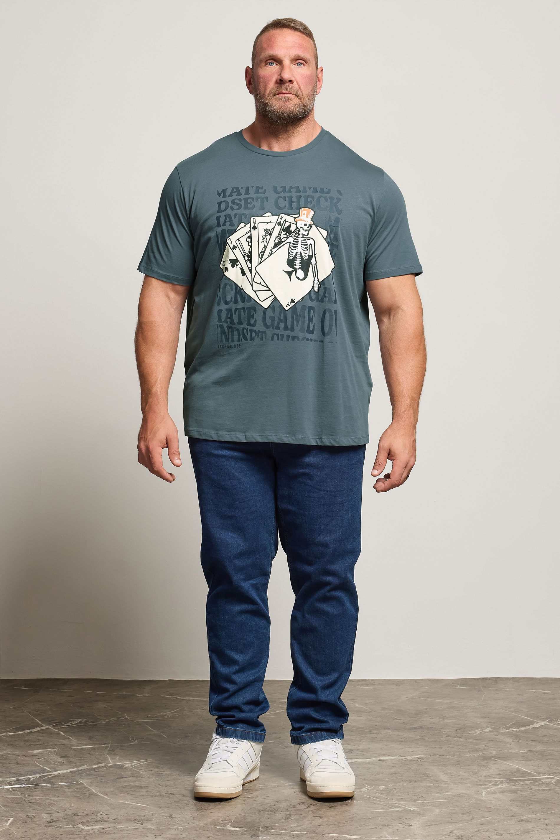 JACK & JONES Big & Tall Stormy Blue Cards Graphic T-Shirt | BadRhino 2