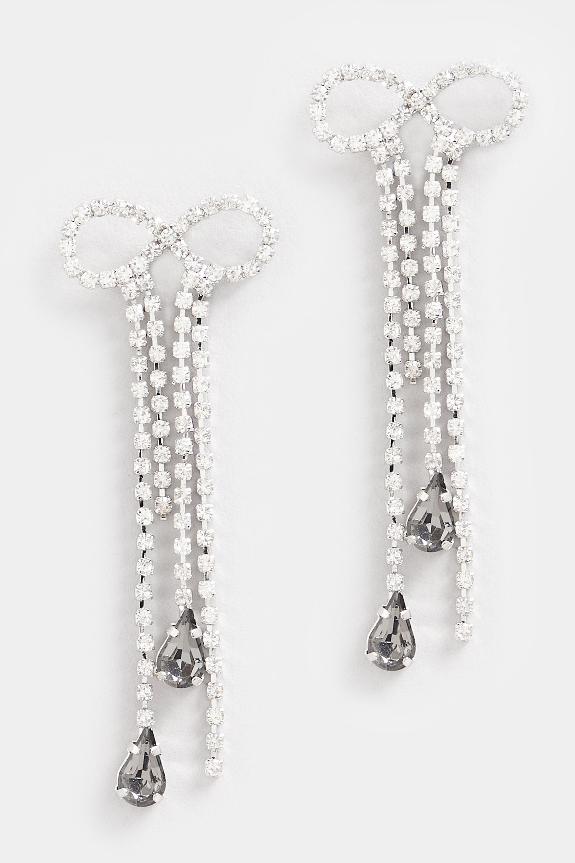 Silver Bow Drop Diamante Earrings | Yours Clothing 2