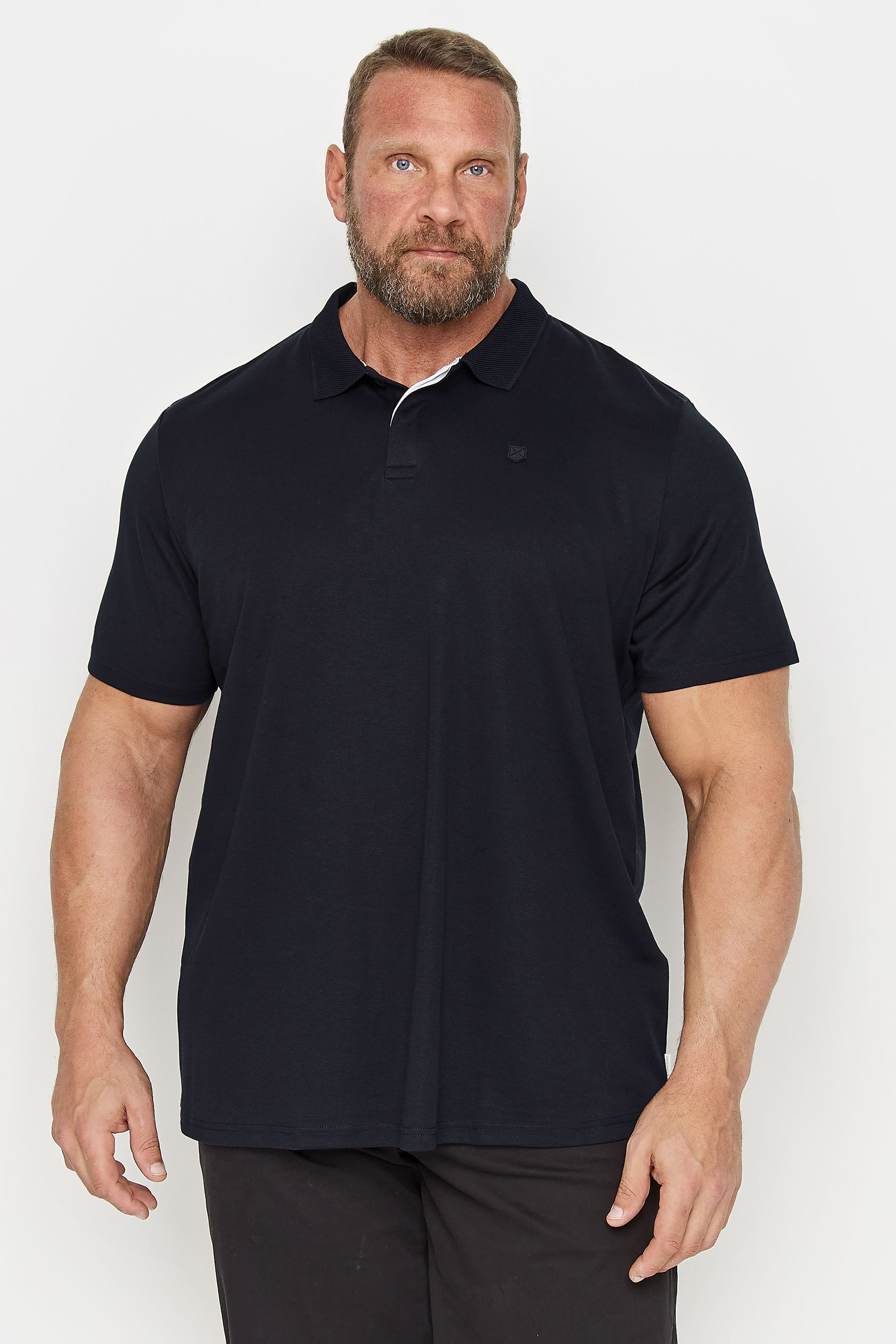 JACK & JONES Big & Tall Navy Blue 'Paulos' Pique Polo Shirt | BadRhino 1