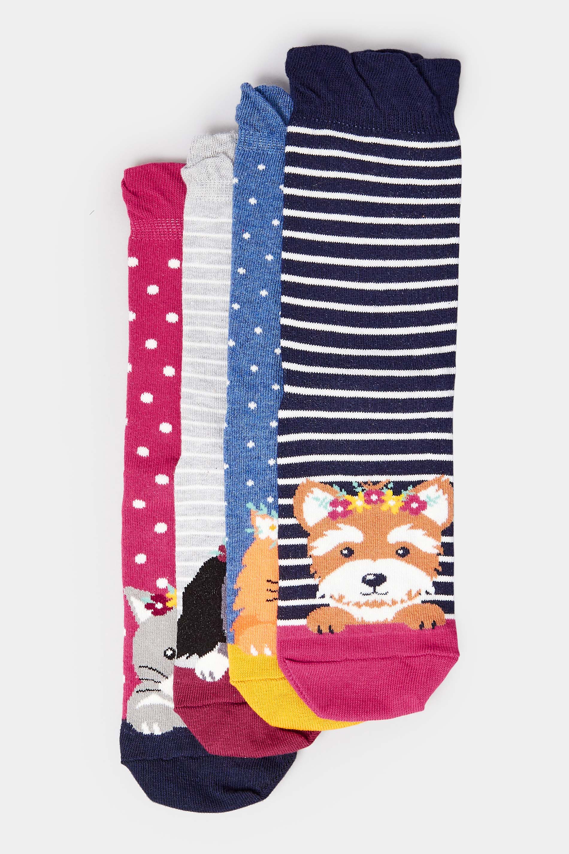 4 PACK Navy Blue Animal Print Stripe Ankle Socks | Yours Clothing  3