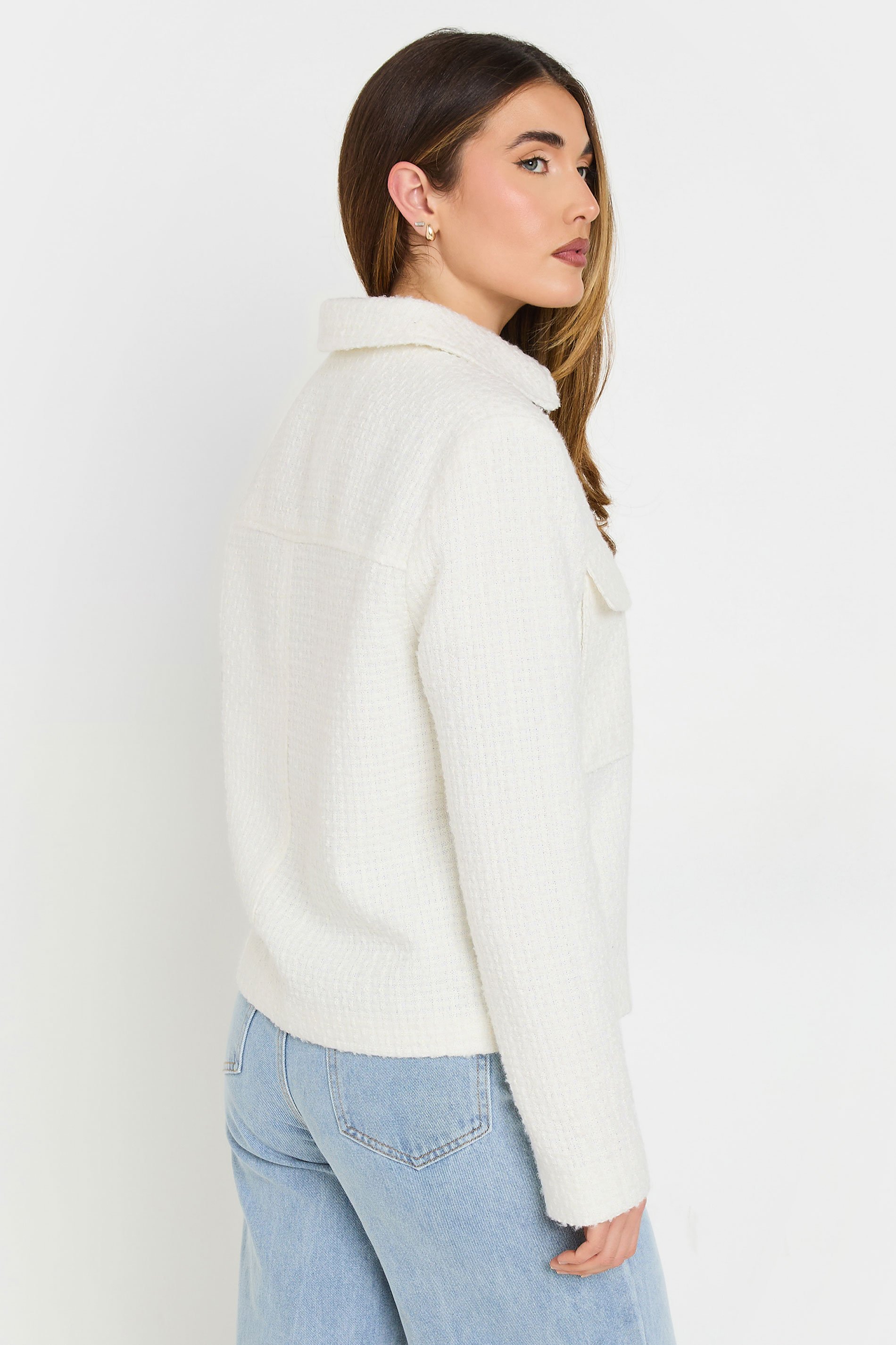 LTS Tall Ivory White Boucle Zip Bomber Jacket | Long Tall Sally 4