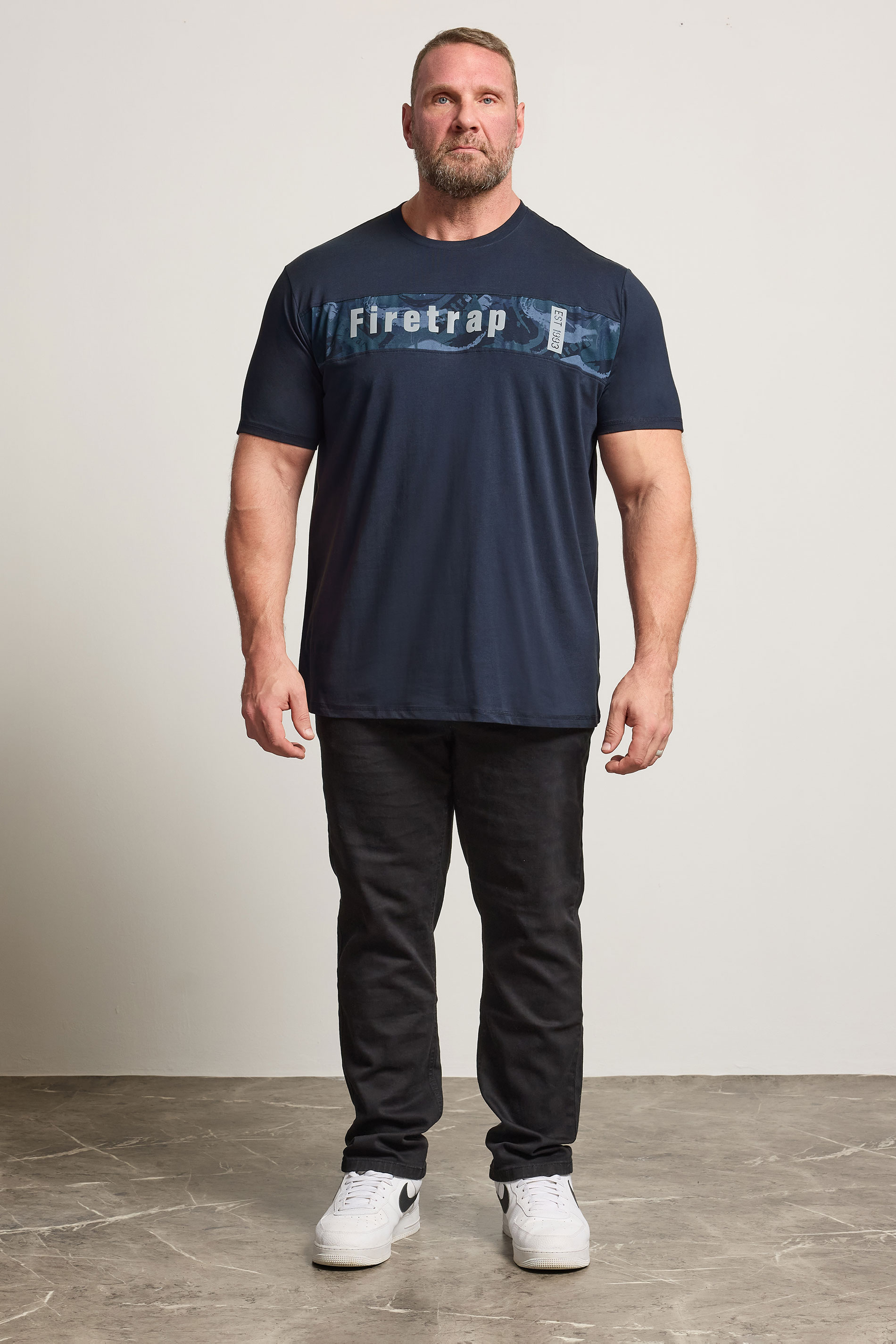 FIRETRAP Big & Tall Navy Blue Logo Print T-Shirt | BadRhino 2