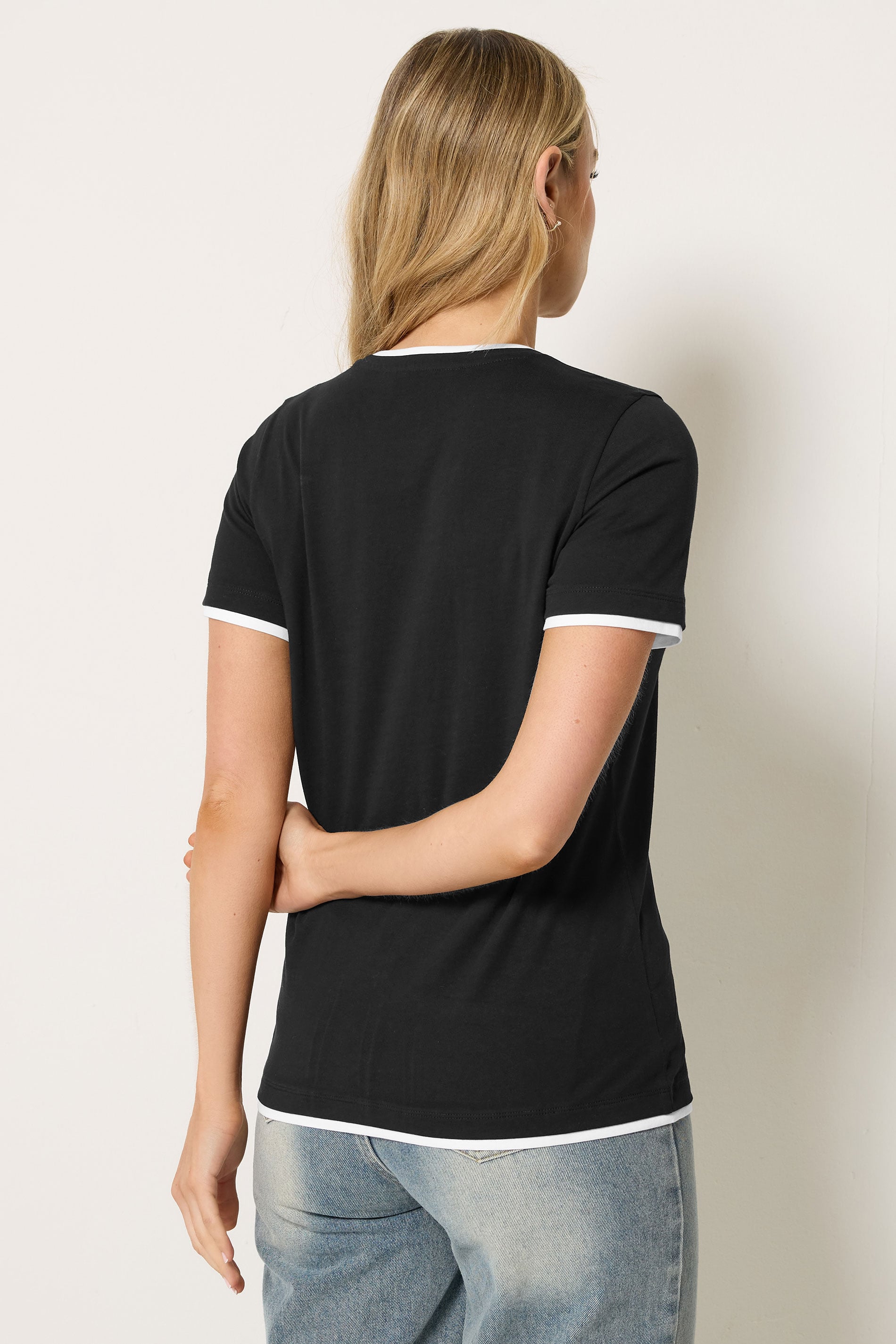LTS Tall Black Layered Trim T-Shirt | Long Tall Sally 2