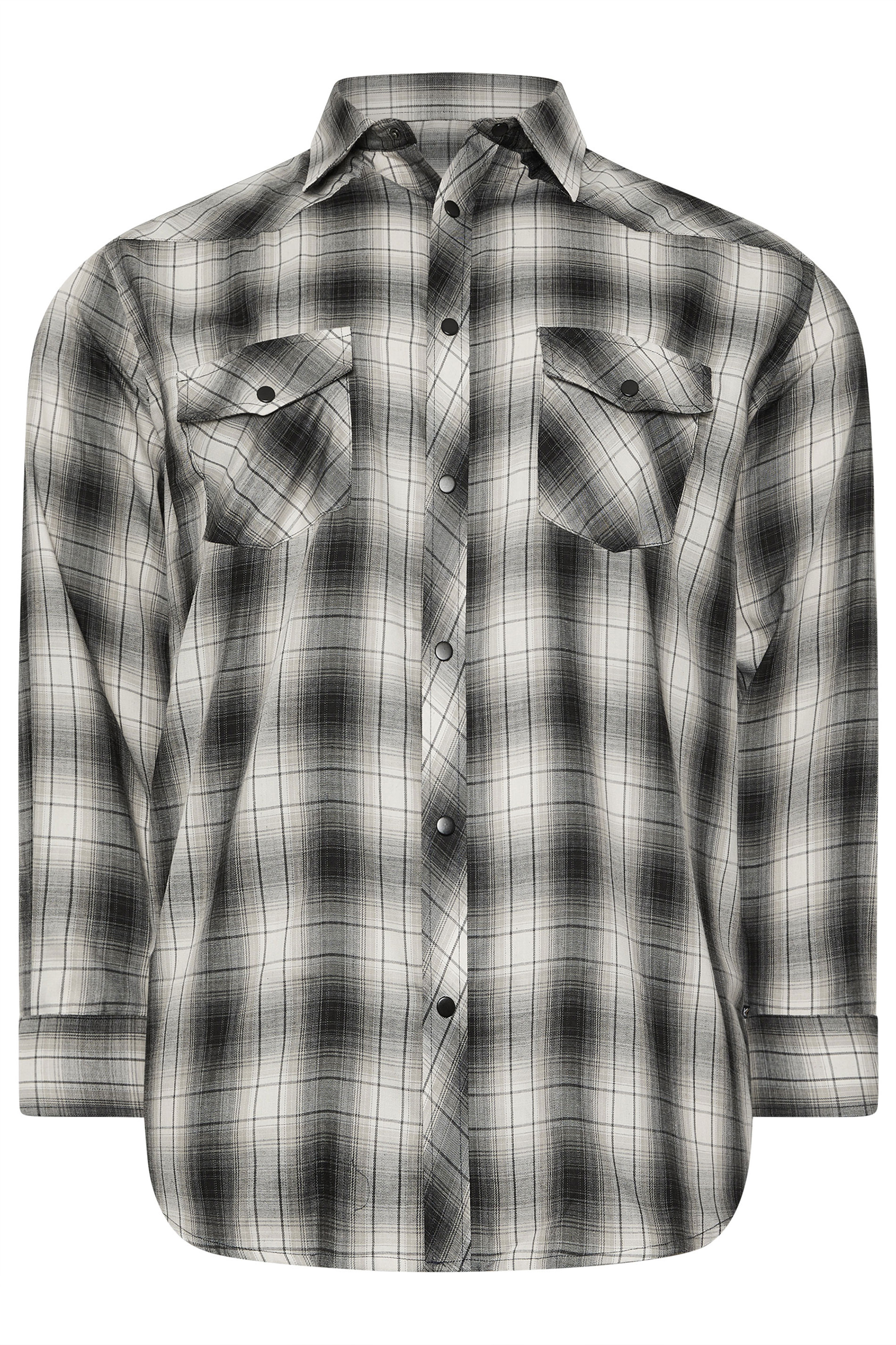 KAM Big & Tall Charcoal Grey Long Sleeve Check Shirt | BadRhino 3