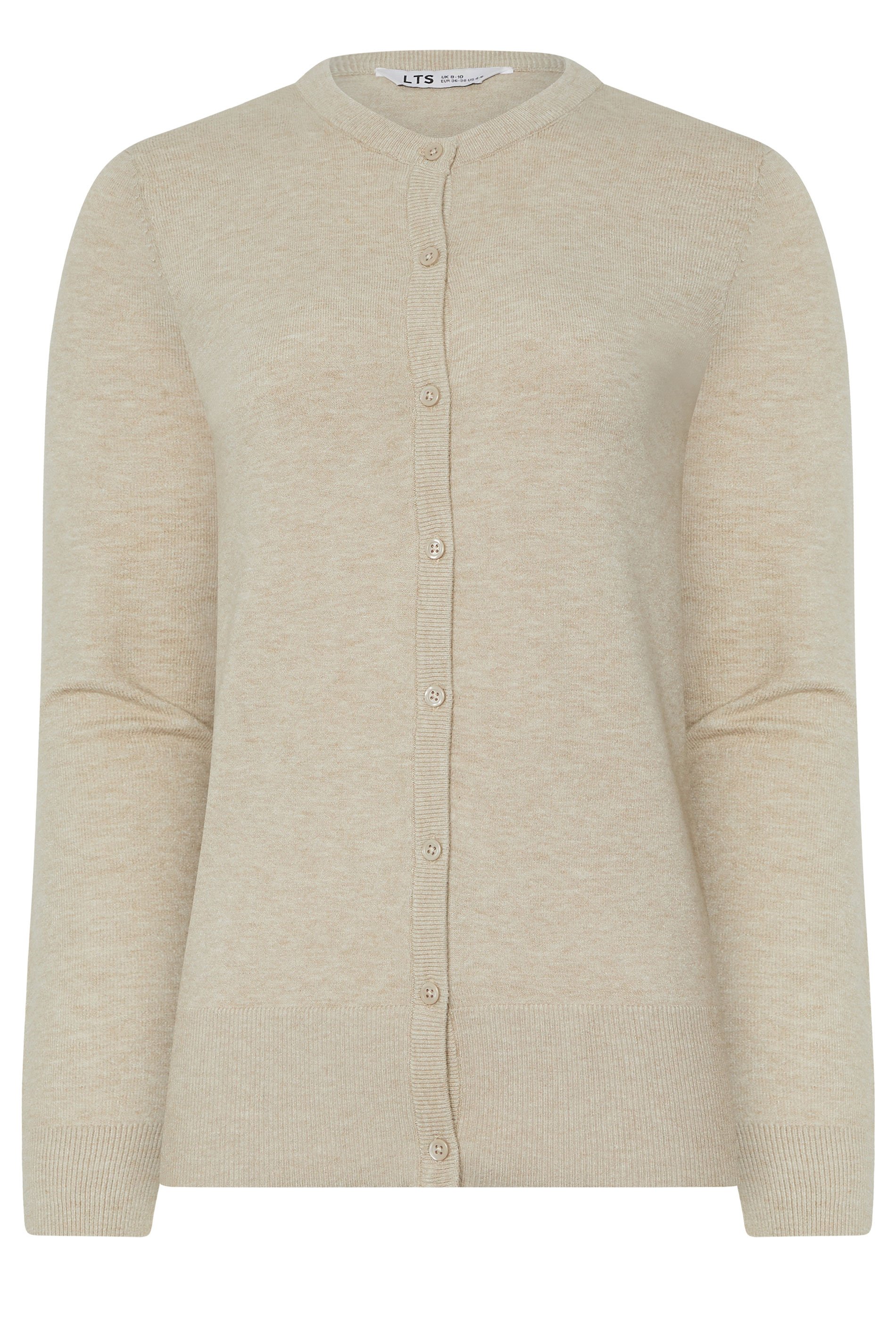 LTS Tall Cream Marl Crew Neck Button Cardigan | Long Tall Sally 6