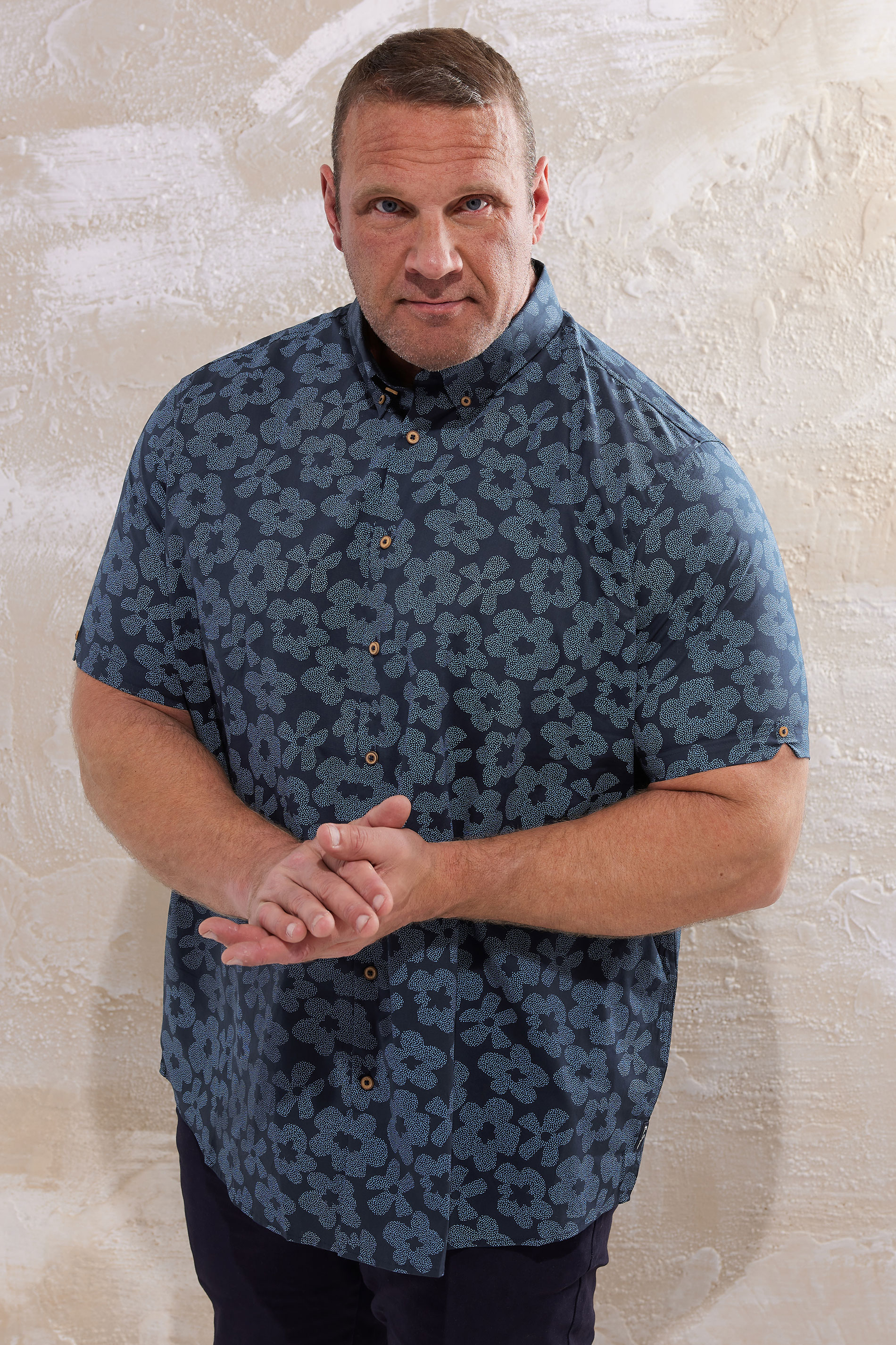 BEN SHERMAN Big & Tall Navy Blue Floral Button Through Shirt | BadRhino 1