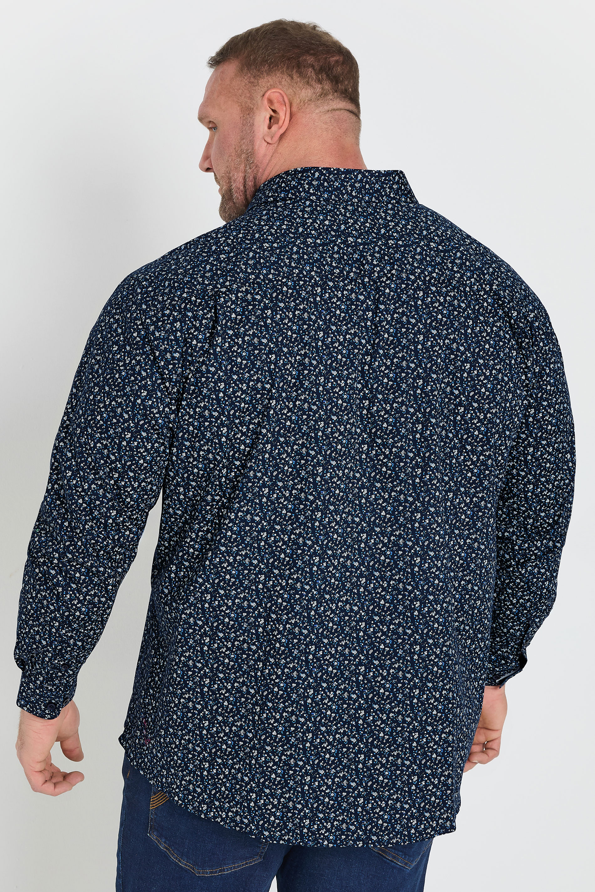 BadRhino Tailoring Big & Tall Navy Blue Micro Floral Print Formal Shirt | BadRhino 4