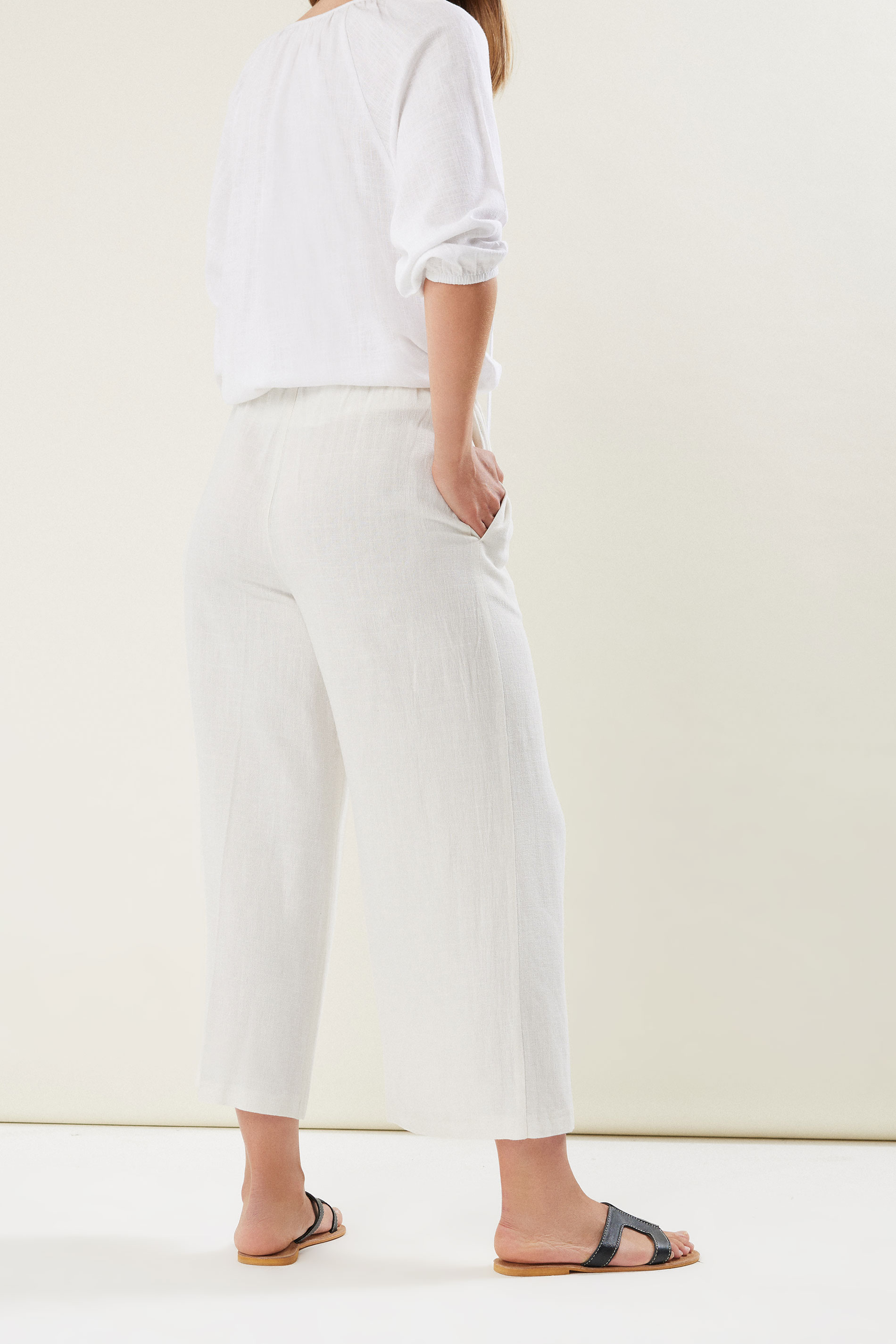 LTS Tall Women's White Linen Tie Waist Cropped Trousers | Long Tall Sally  3