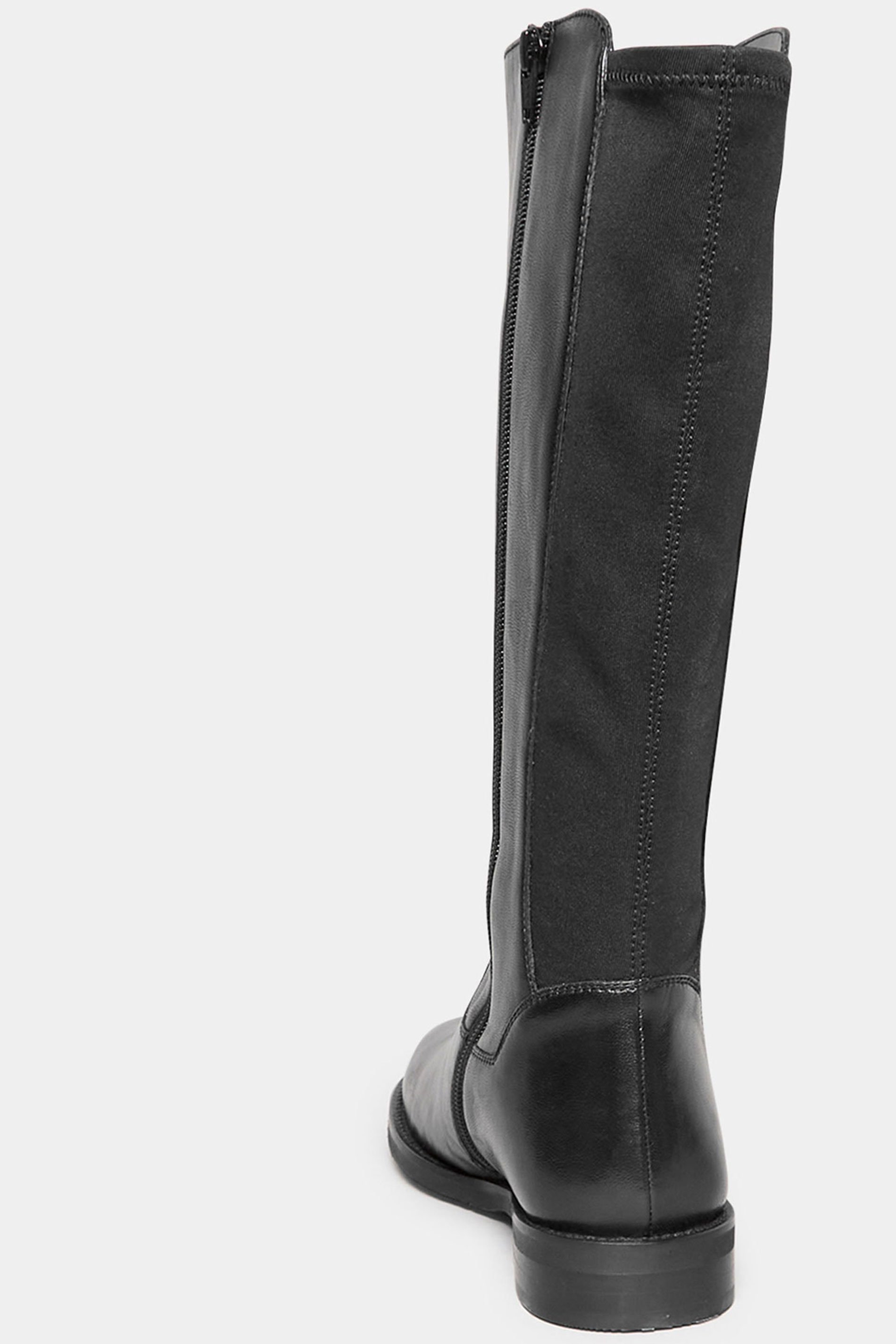 Black Elasticated Knee High Leather Boots In Wide E Fit & Extra Wide EEE Fit | Yours Clothing 4