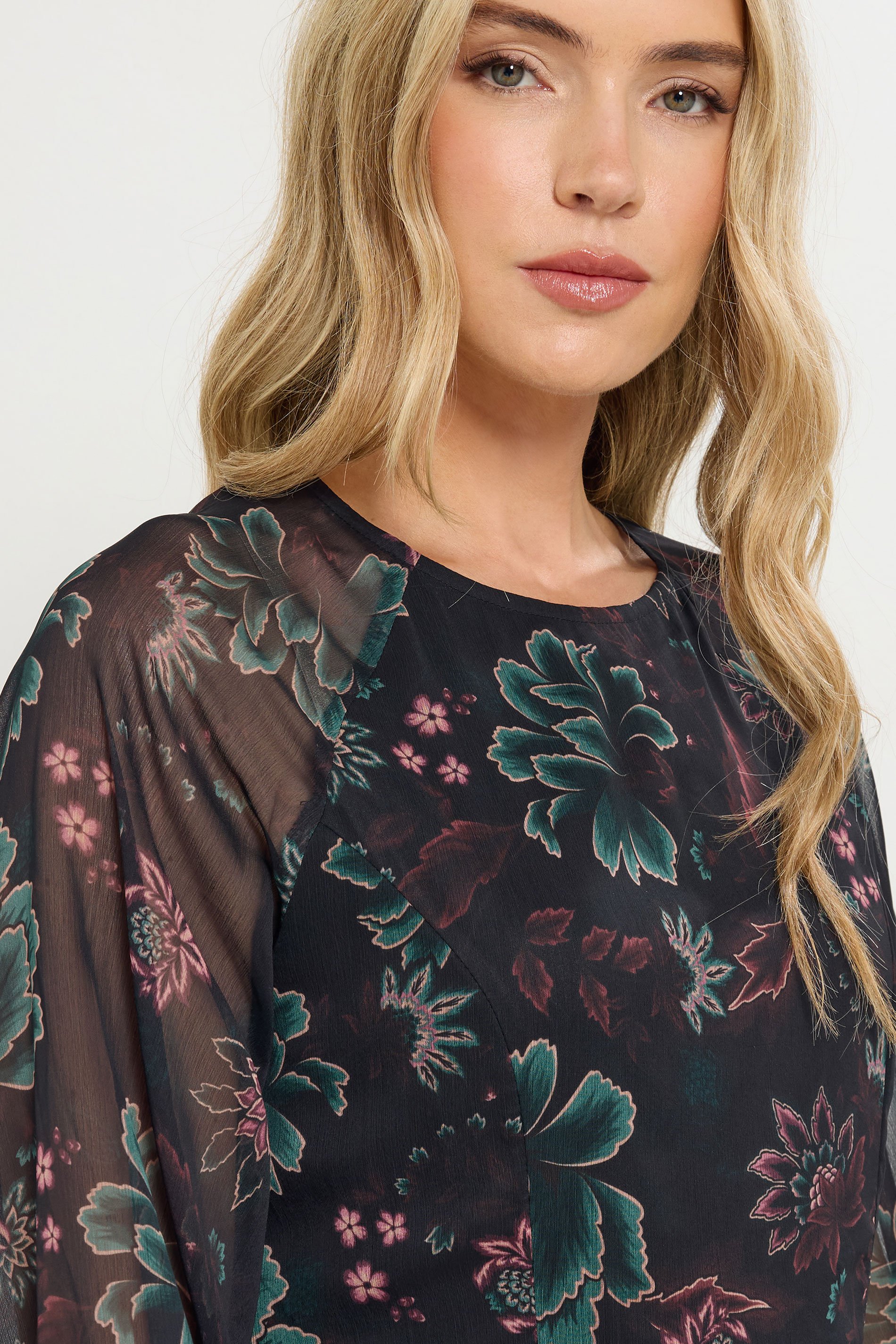 LTS Tall Black Chiffon Floral Maxi Dress | Long Tall Sally 5