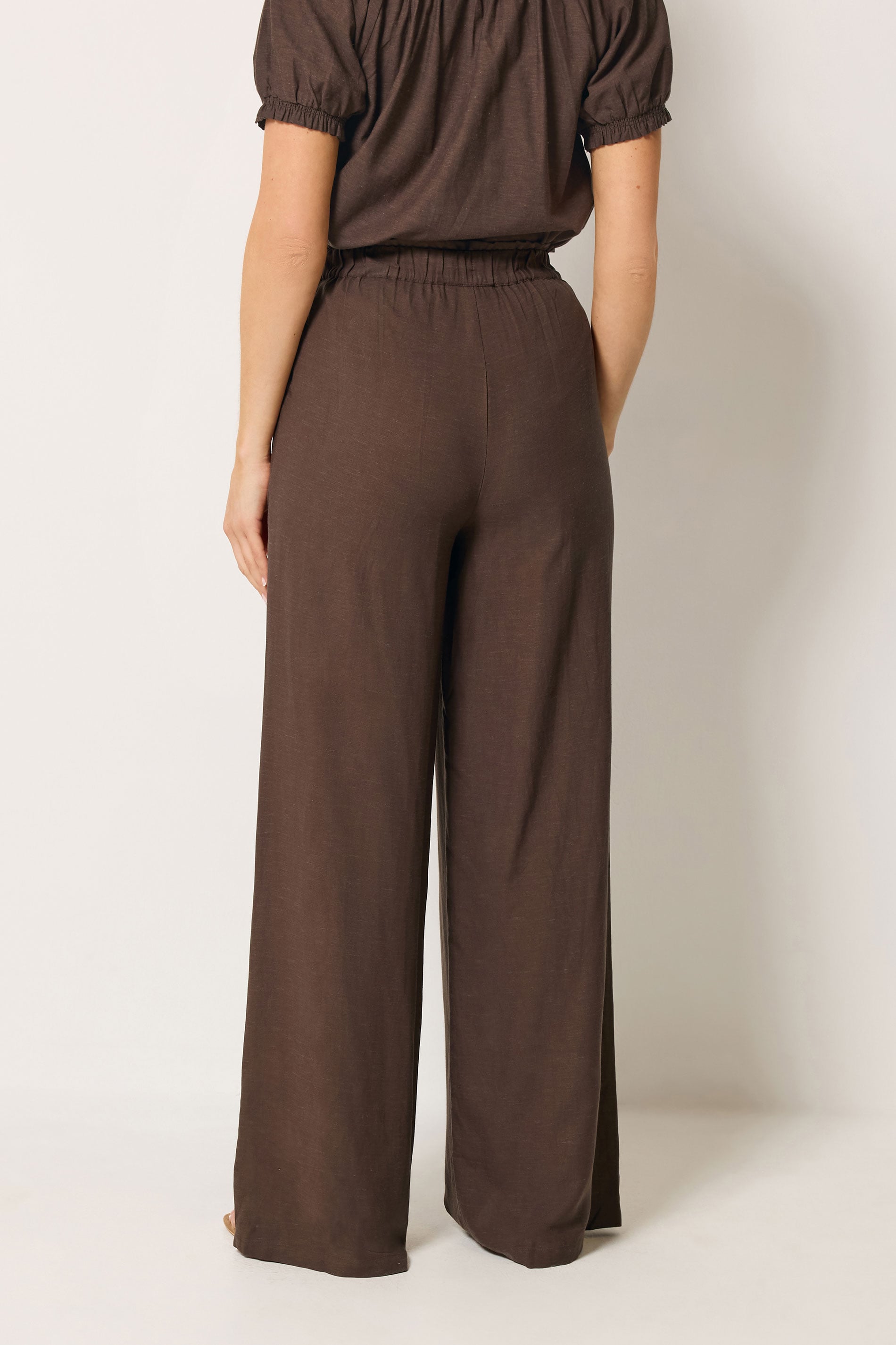 LTS Tall Women's Chocolate Brown Linen Wide Leg Trousers | Long Tall Sally 2