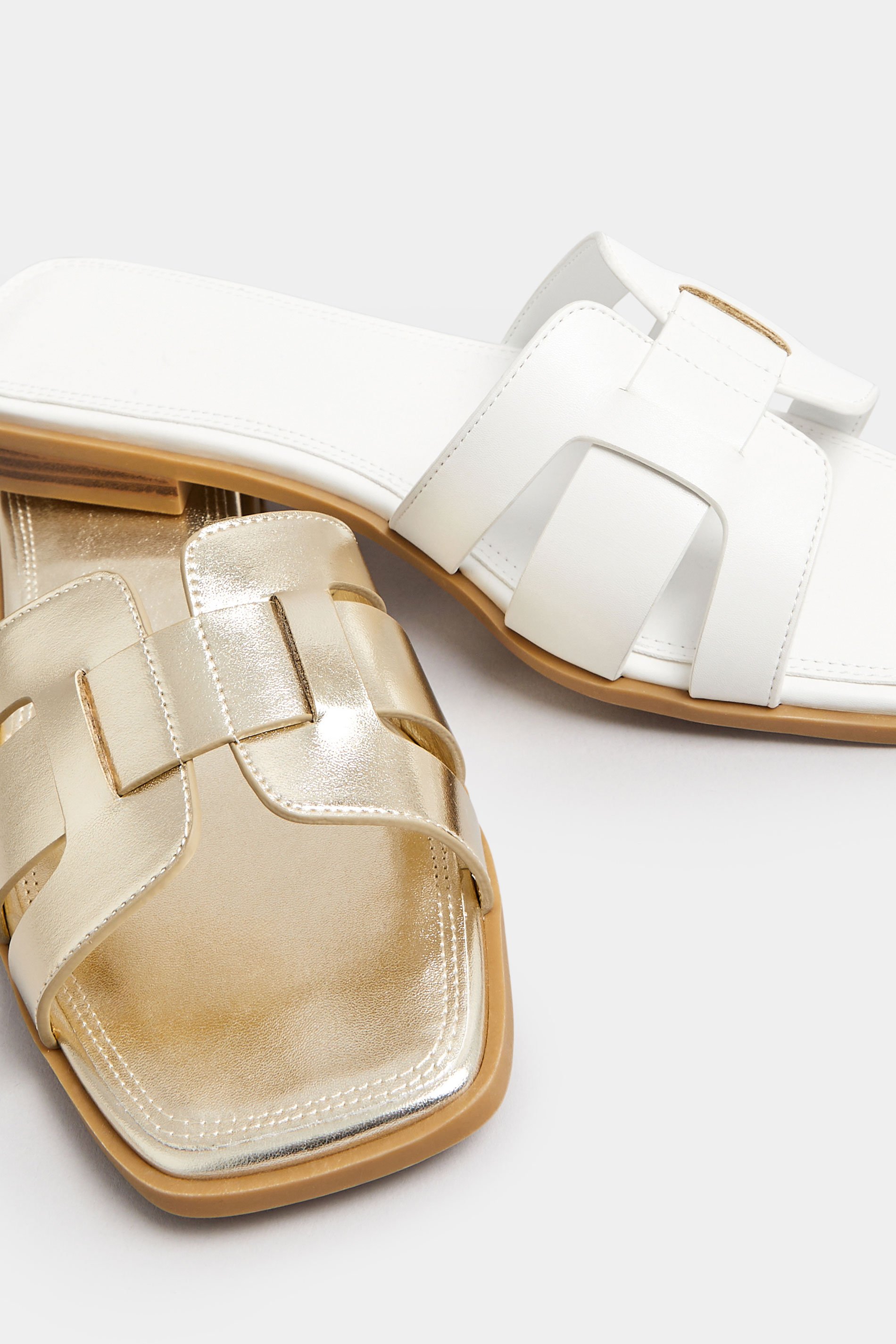 Gold Cut Out Mule Sandals In Wide E & Extra Wide EEE Fit | Yours Clothing 6