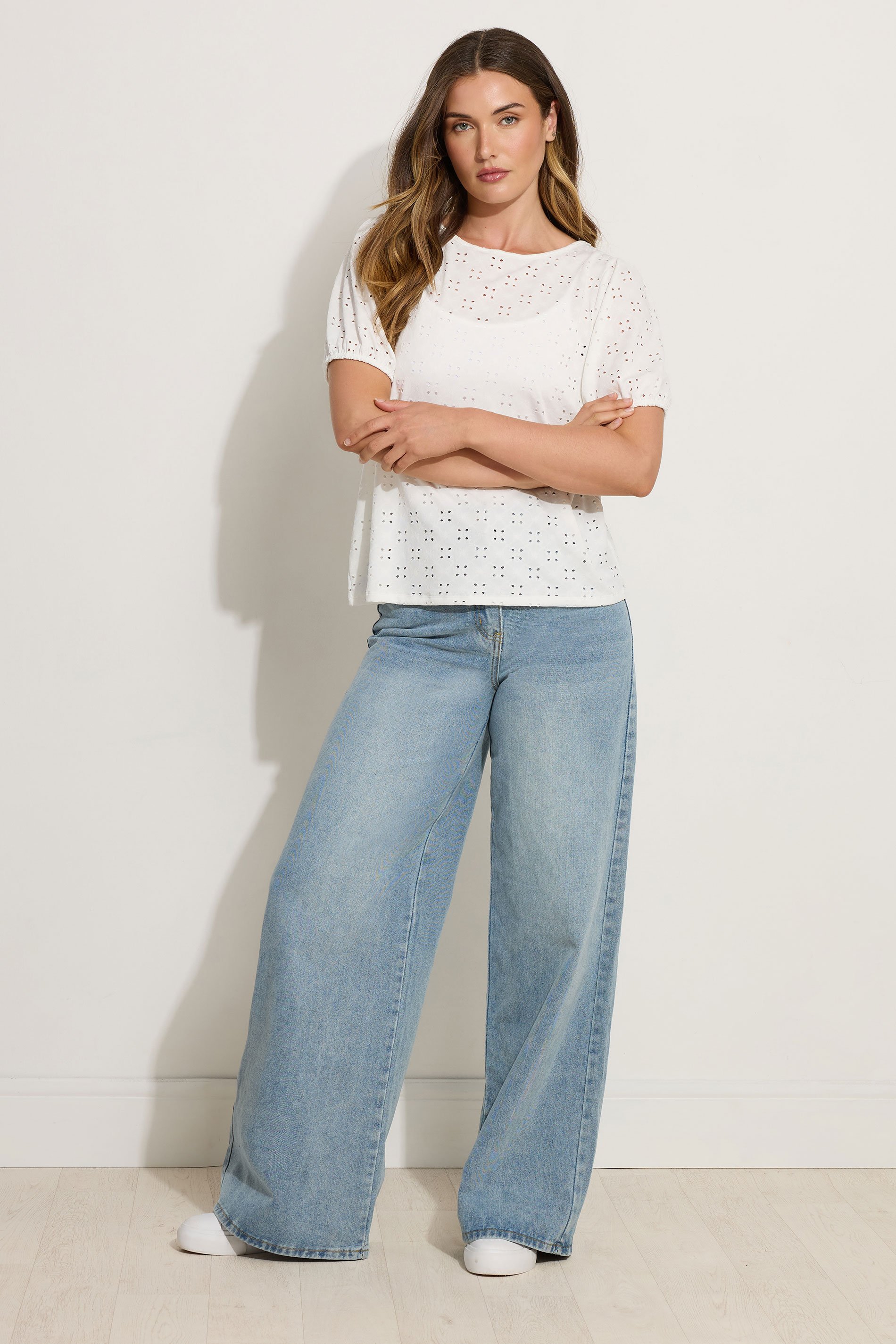 LTS Tall Ivory White Broderie Puff Sleeve Top | Long Tall Sally 3