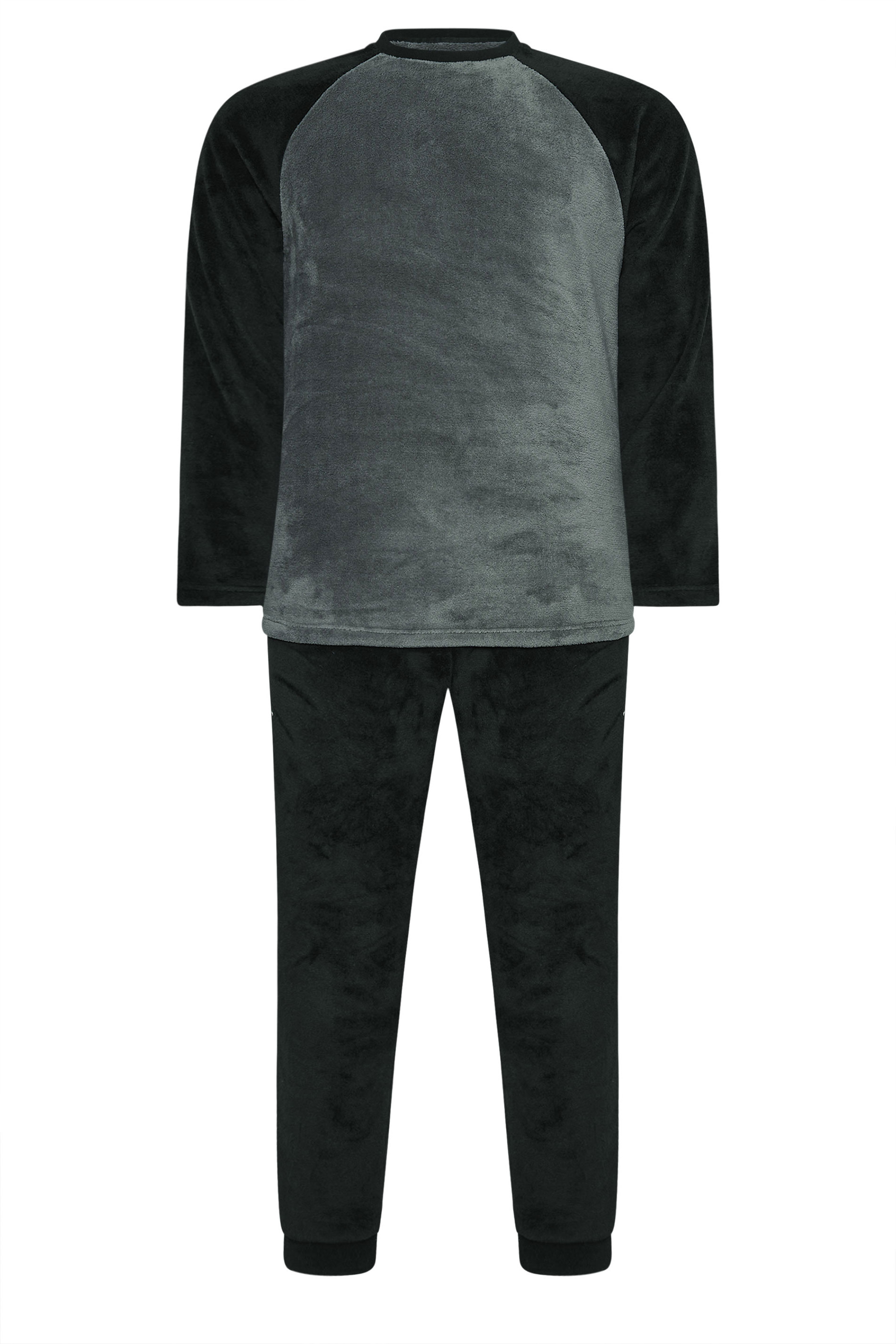 BadRhino Big & Tall Black & Grey Raglan Sleeve Fleece Pyjama Set | BadRhino 4