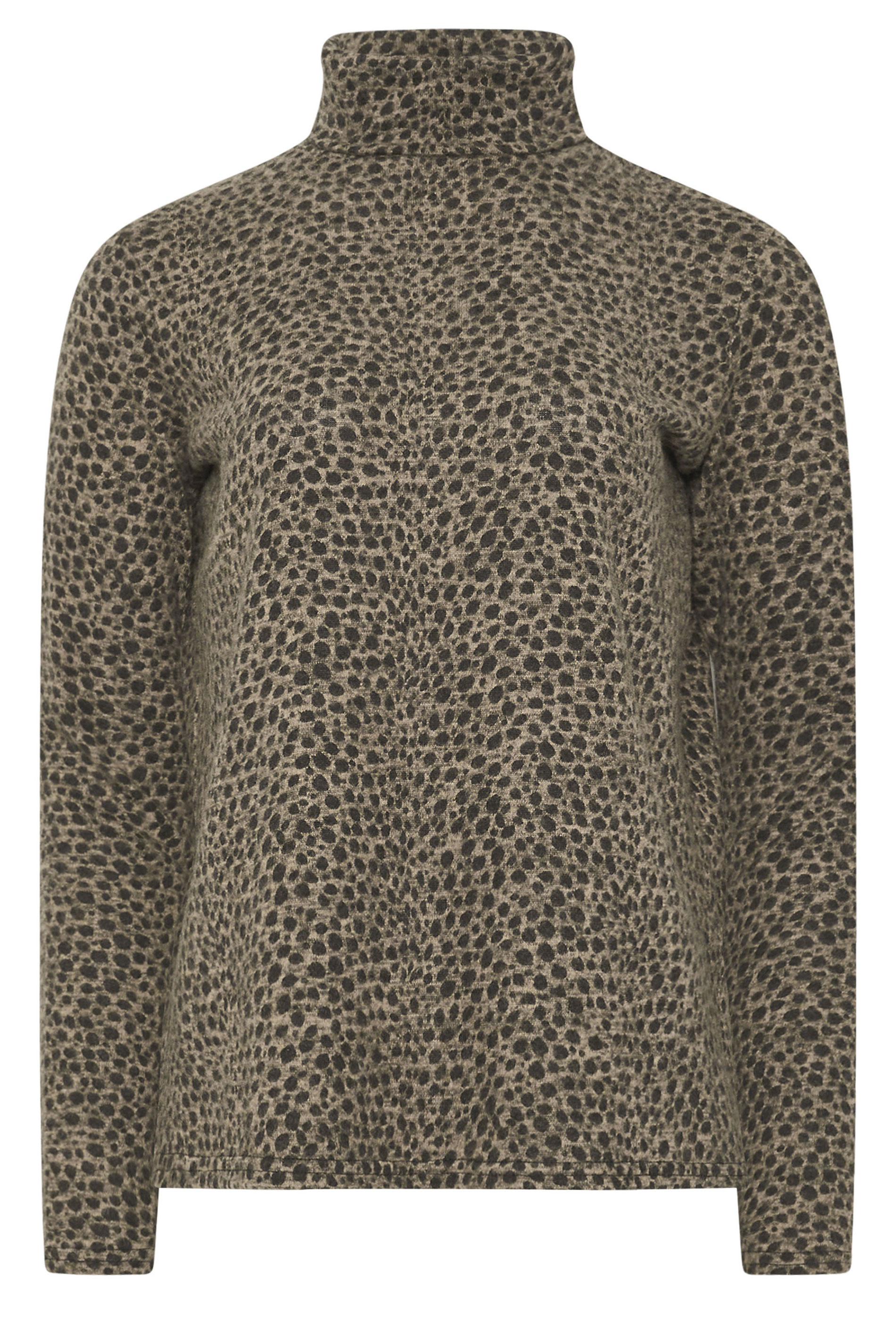 LTS Tall Brown Animal Print Soft Touch Roll Neck Jumper | Long Tall Sally 5