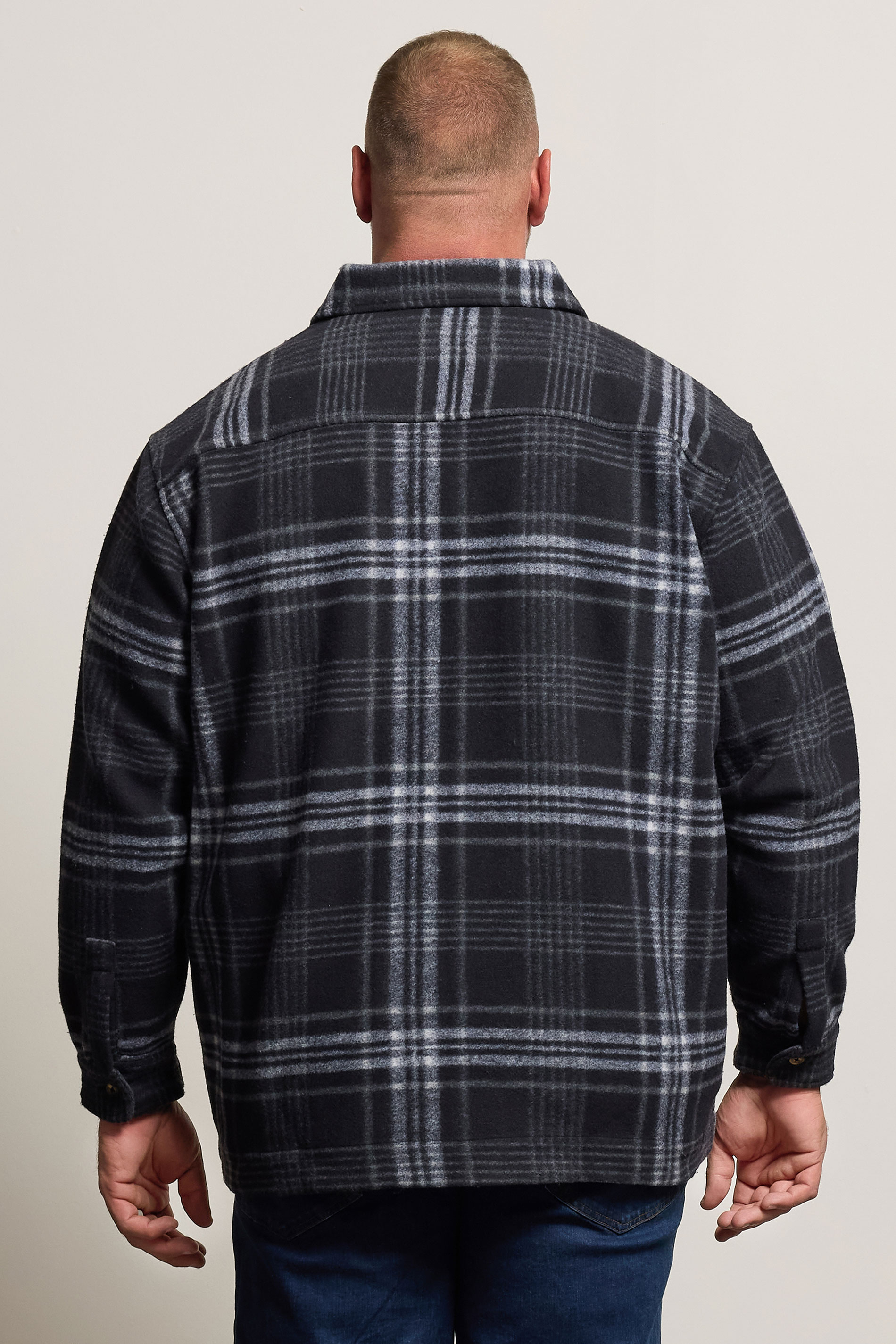 BadRhino Big & Tall Blue Check Print Zip Through Overshirt | BadRhino 4