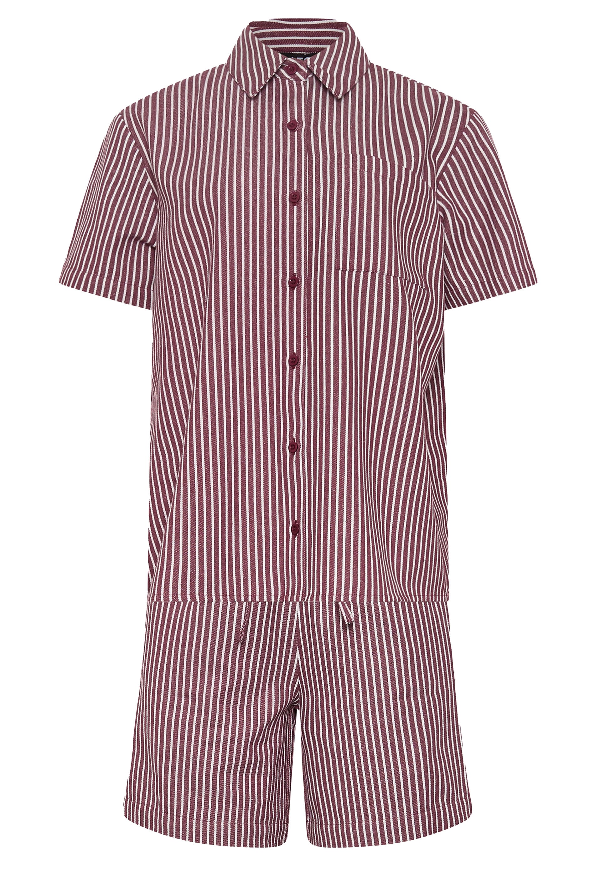 LTS Tall Women's Set Burgundy Red Stripe Cotton Shirt & Shorts | Long Tall Sally 7