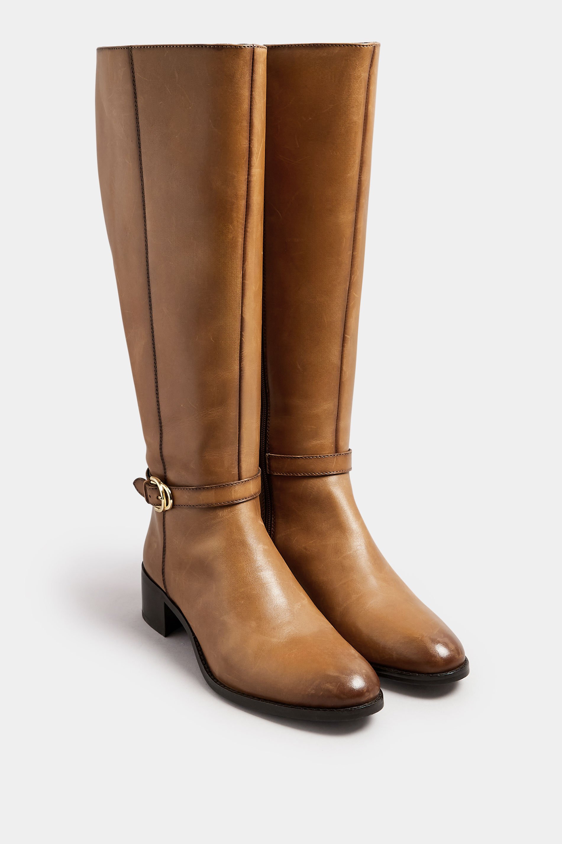 LTS Brown Leather Heeled Knee High Boots In Standard Fit | Long Tall Sally 2