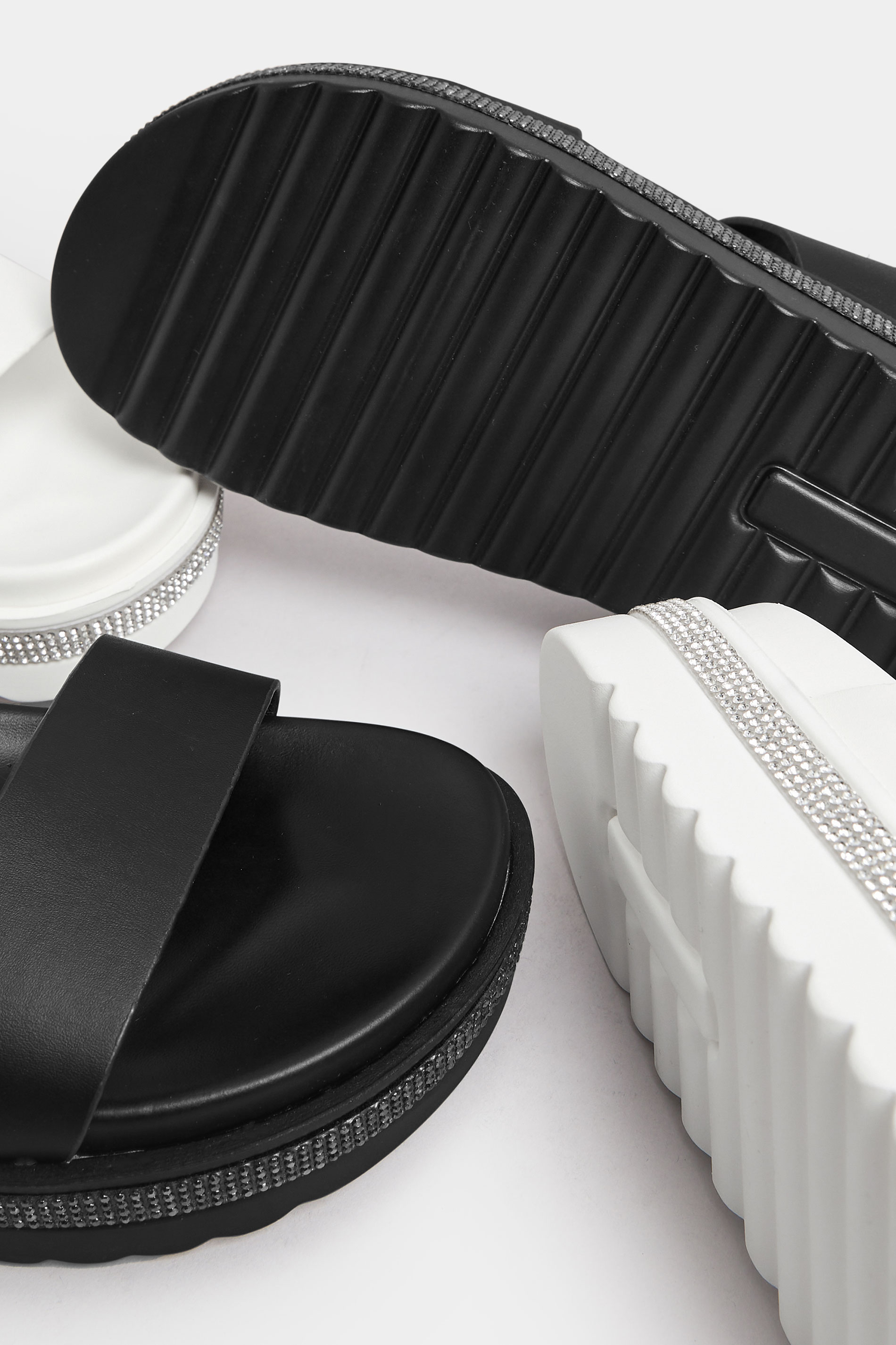 Black Sparkle Flatform Sandals In Extra Wide EEE Fit | Yours Clothing 6