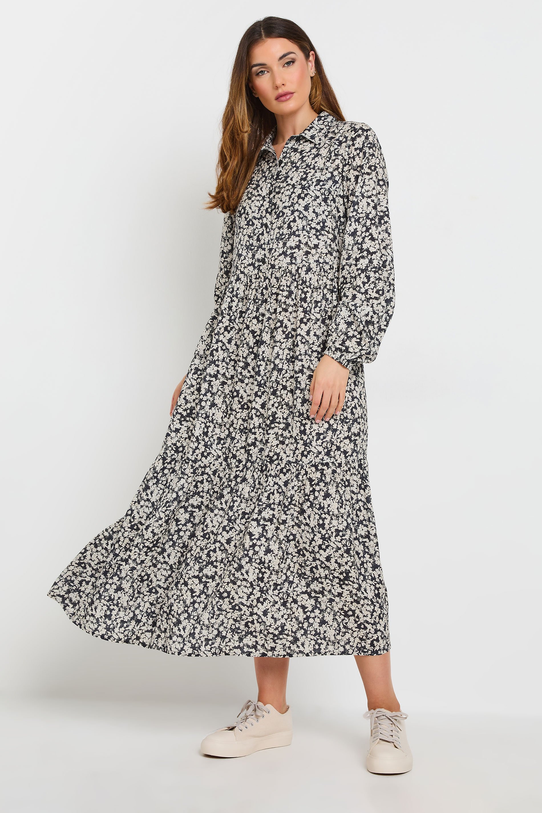 LTS Tall Black Floral Collared Midaxi Dress | Long Tall Sally 1