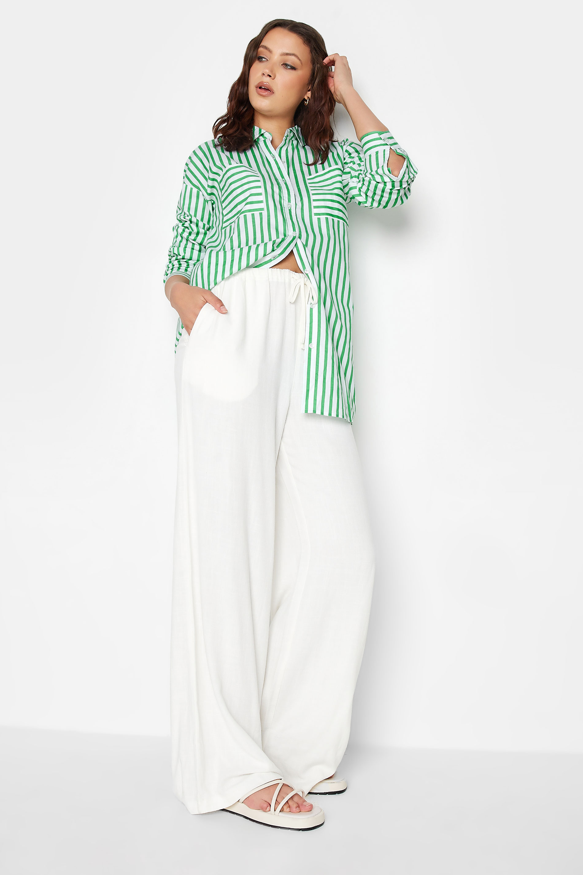 LTS Tall Women's Apple Green Stripe Oversized Cotton Shirt | Long Tall Sally 2