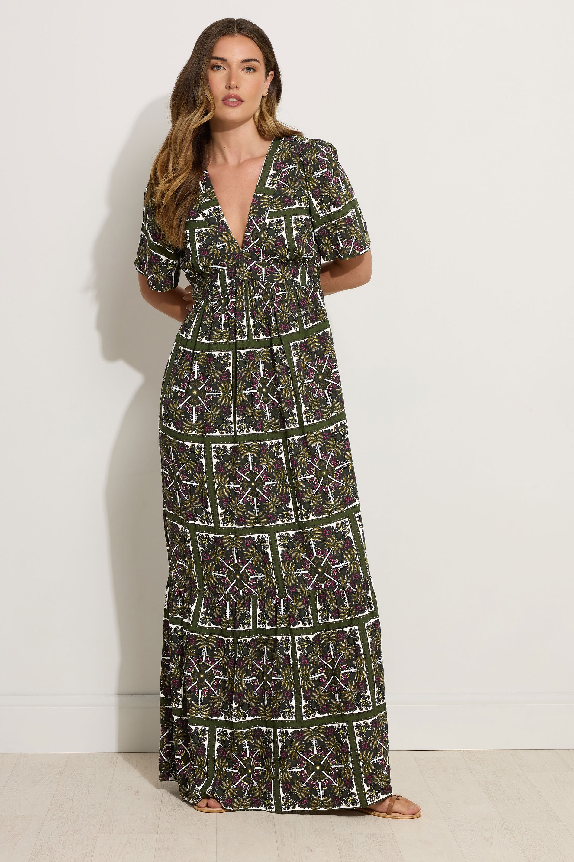 LTS Tall Green Tile Print V-Neckline Maxi Dress | Long Tall Sally 2