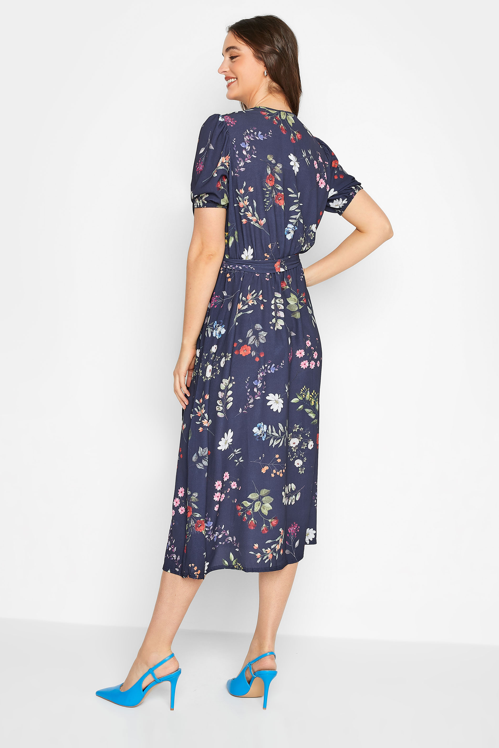 LTS Tall Women's Navy Blue Floral Wrap Dress | Long Tall Sally 3