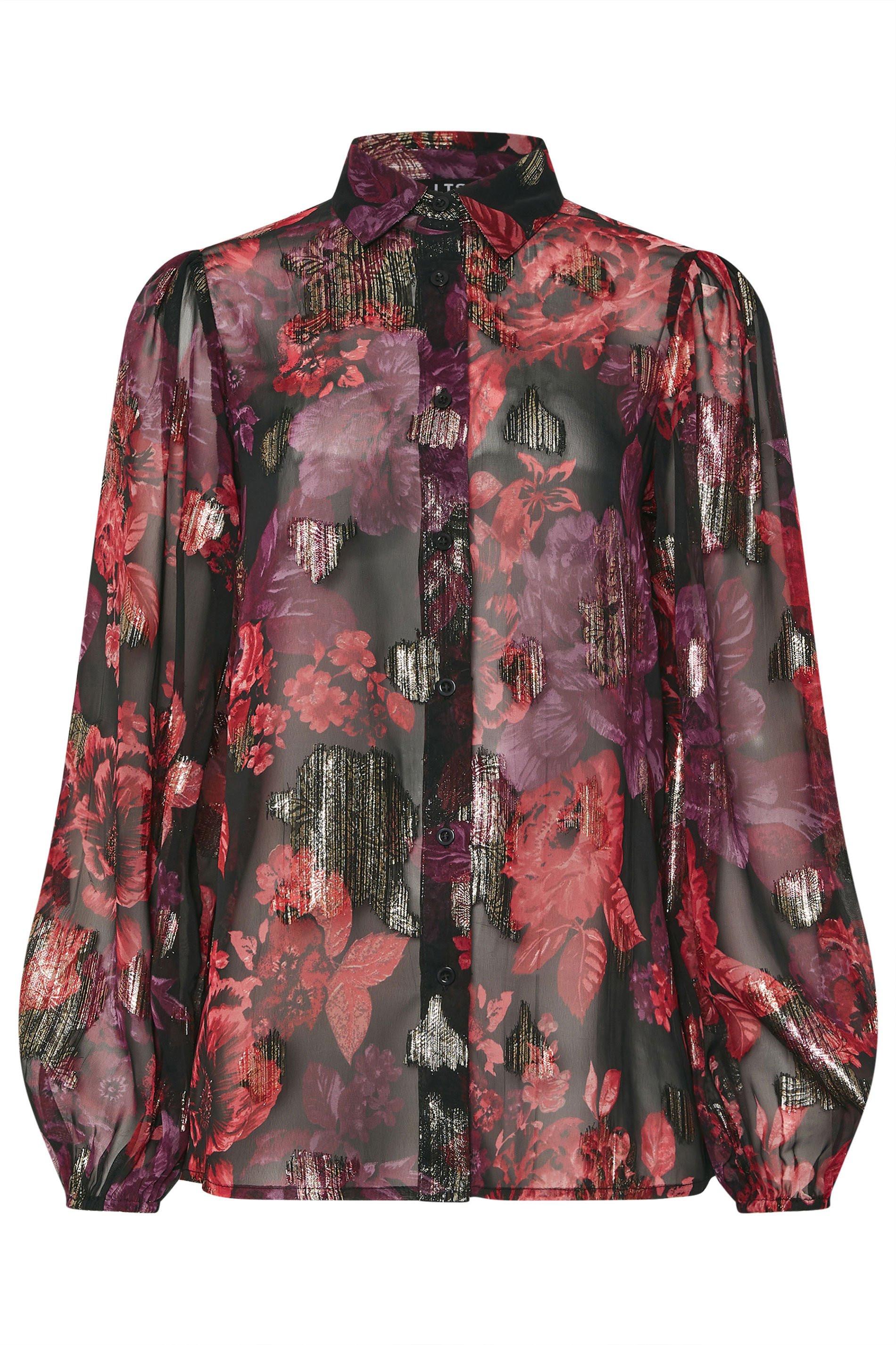 LTS Tall Black Rose Jacquard Balloon Sleeve Shirt | Long Tall Sally 5