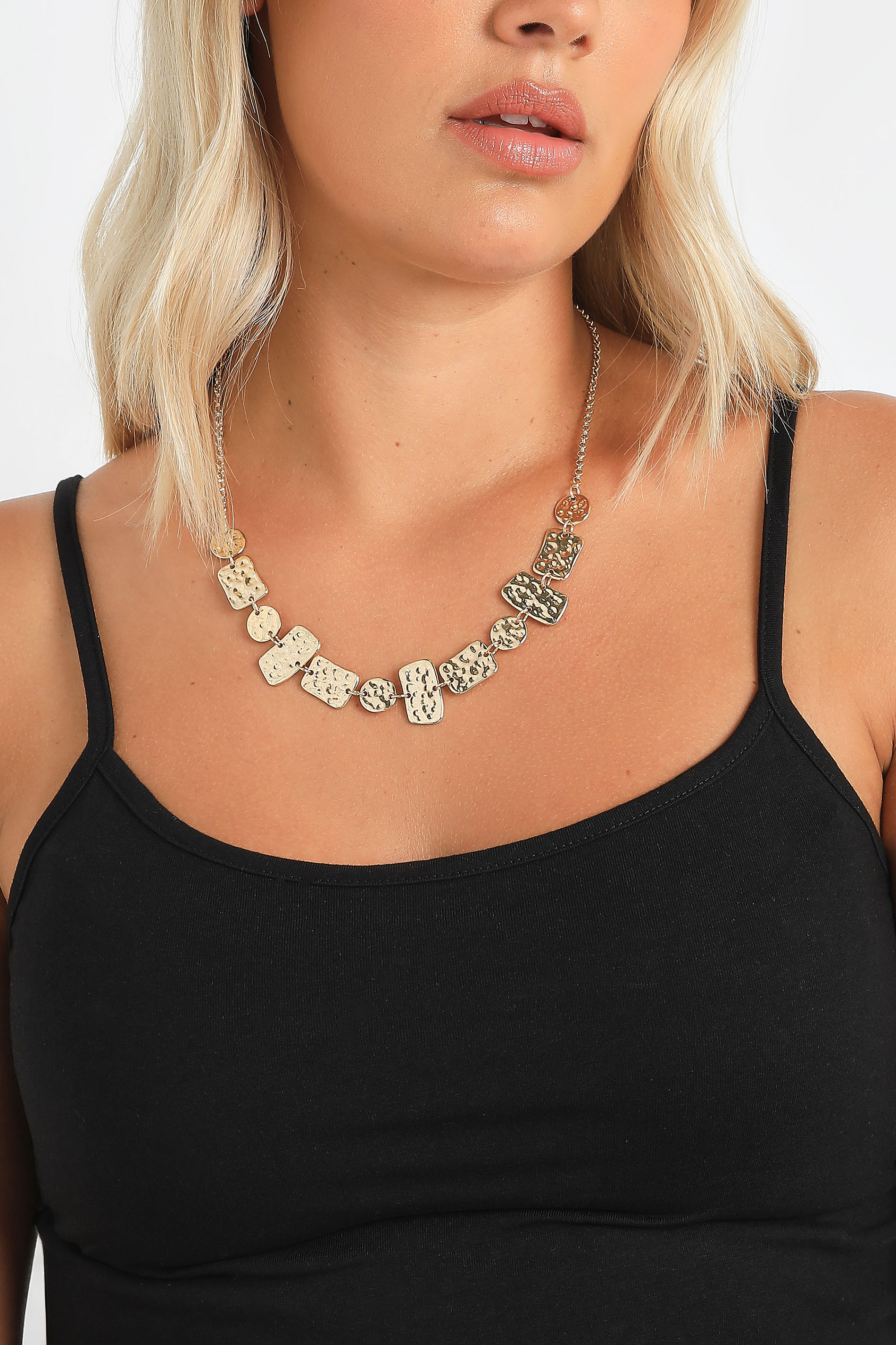 Gold Tone Hammered Disc Pendant Necklace | Yours Clothing  1