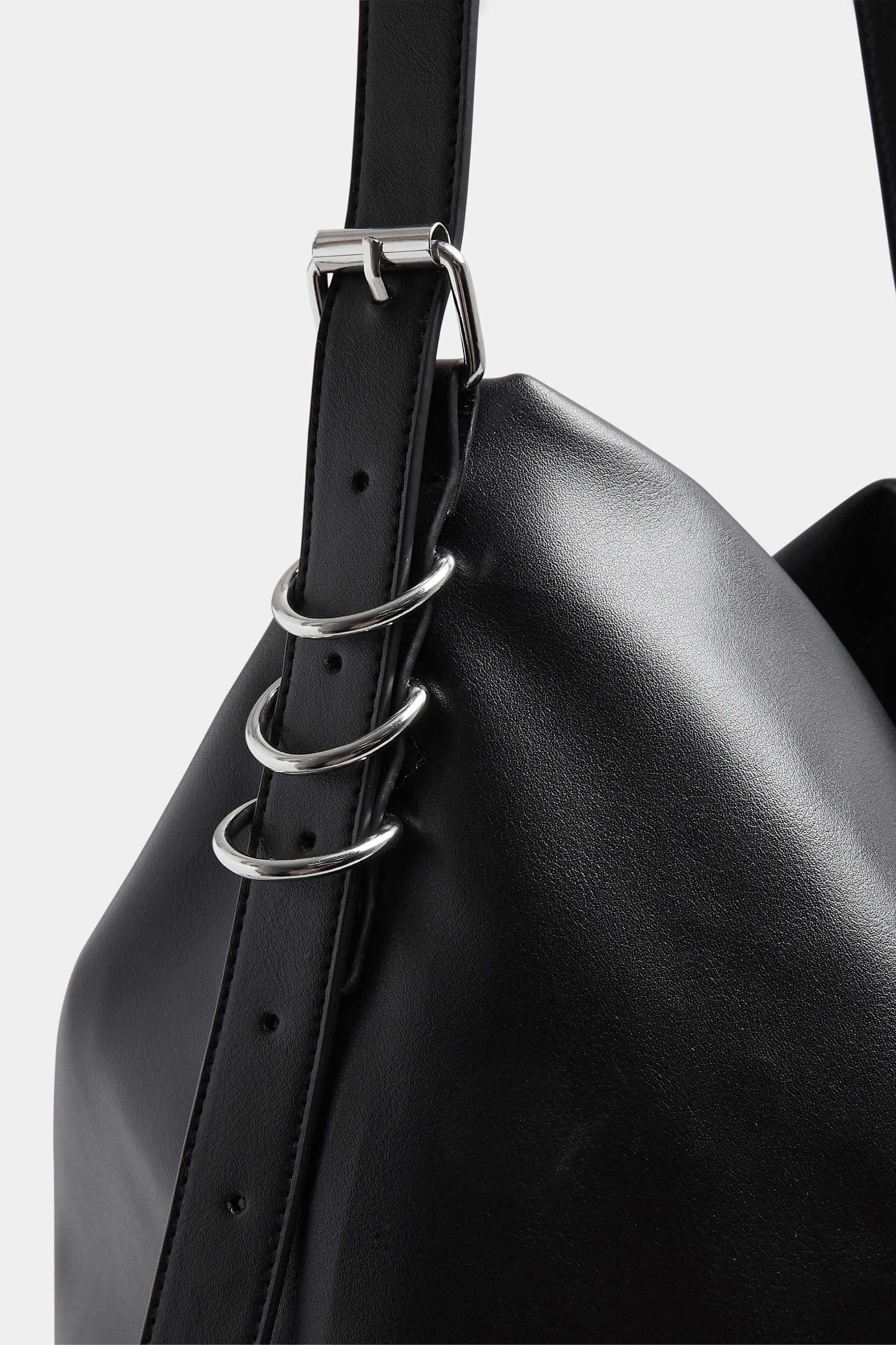 Black Faux Leather Slouched Shoulder Bag | Yours Clothing 6